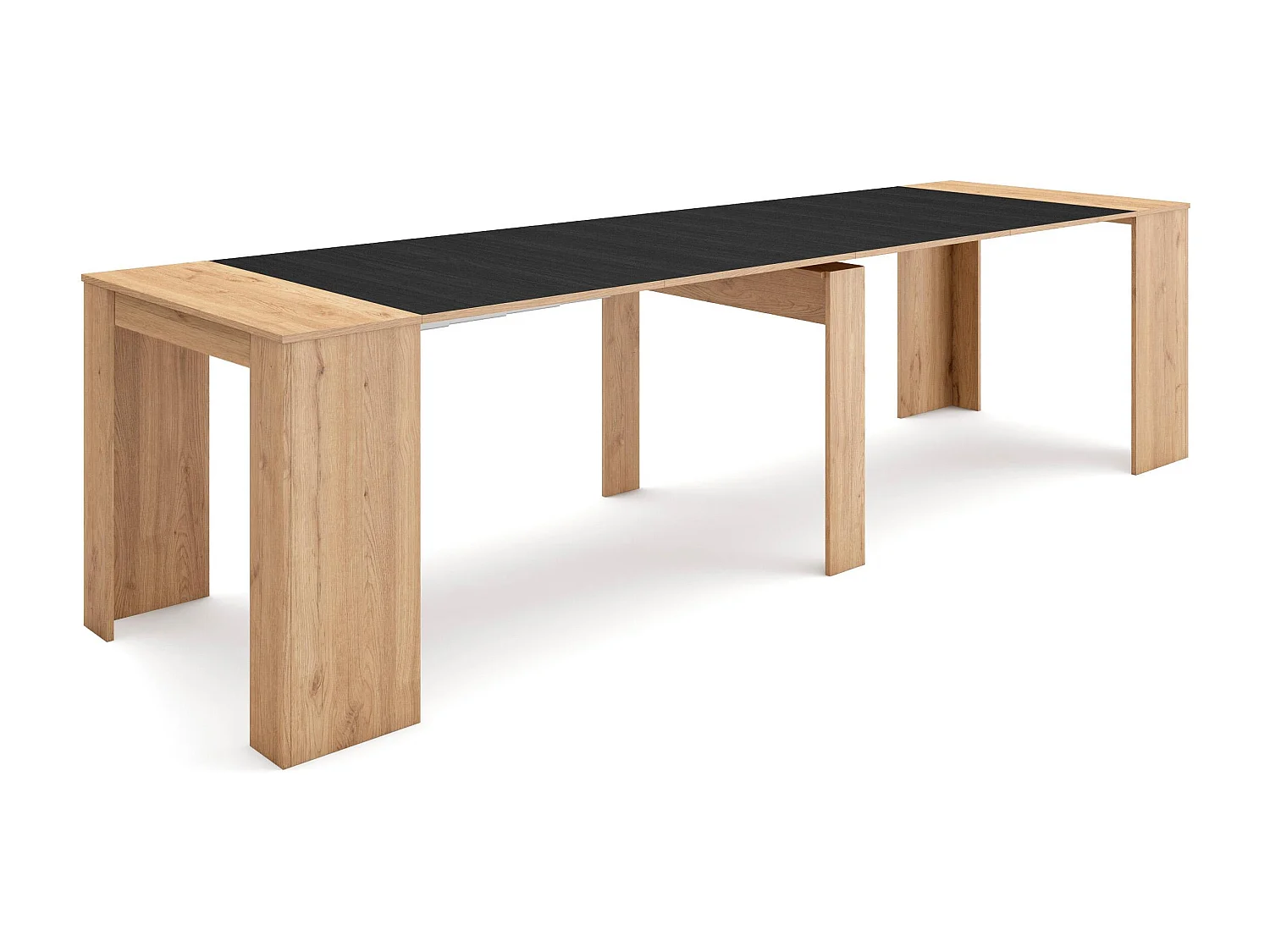 Table console extensible, 302x90x77cm, Pour 14 personnes, Table à Manger, Chêne et noir