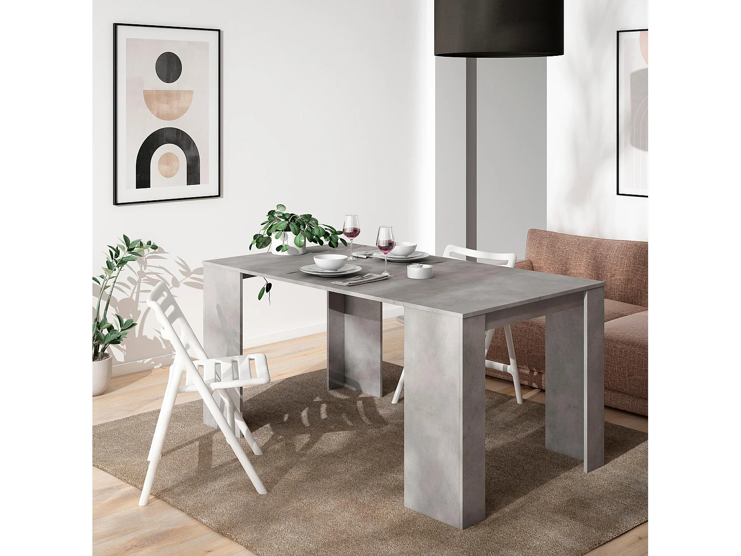 Uitschuifbare Consoletafel, 160x90x77cm, Voor 8 personen, Tafel, Cement