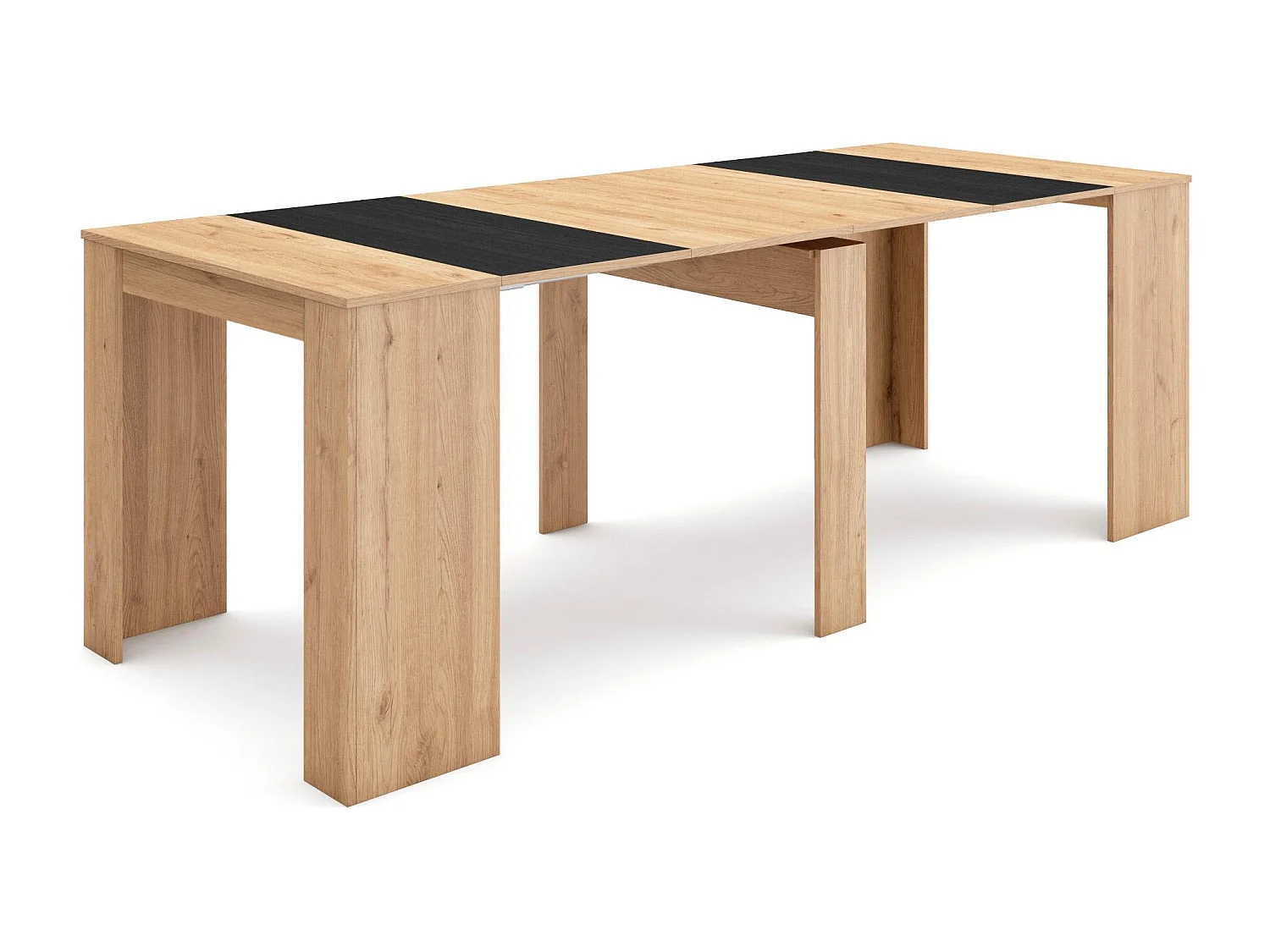 Uitschuifbare Consoletafel, 222x90x77cm, Voor 10 personen, Tafel, Eiken/Zwart