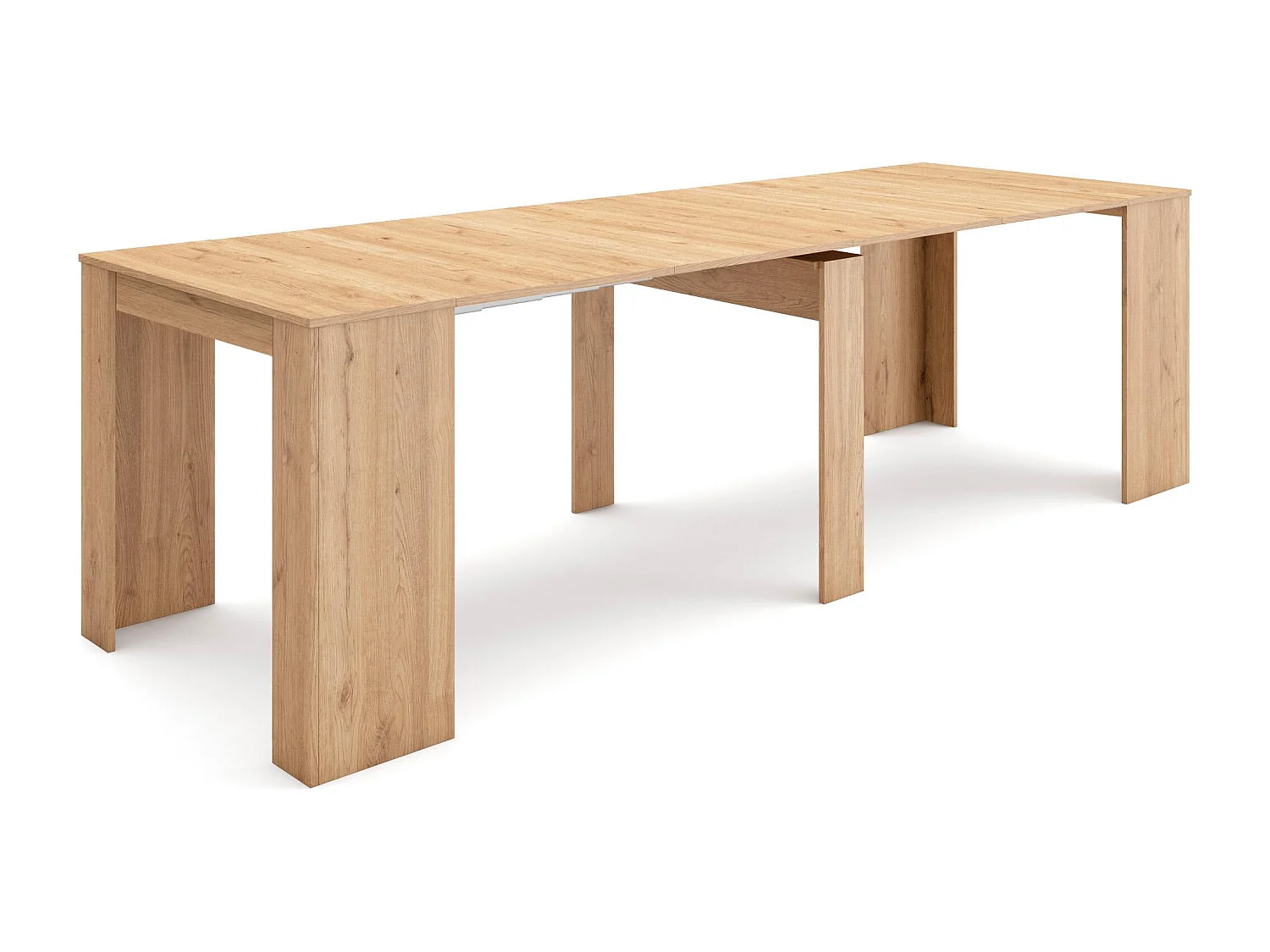 Table console extensible, 262x90x77cm, Pour 12 personnes, Table à Manger, Chêne