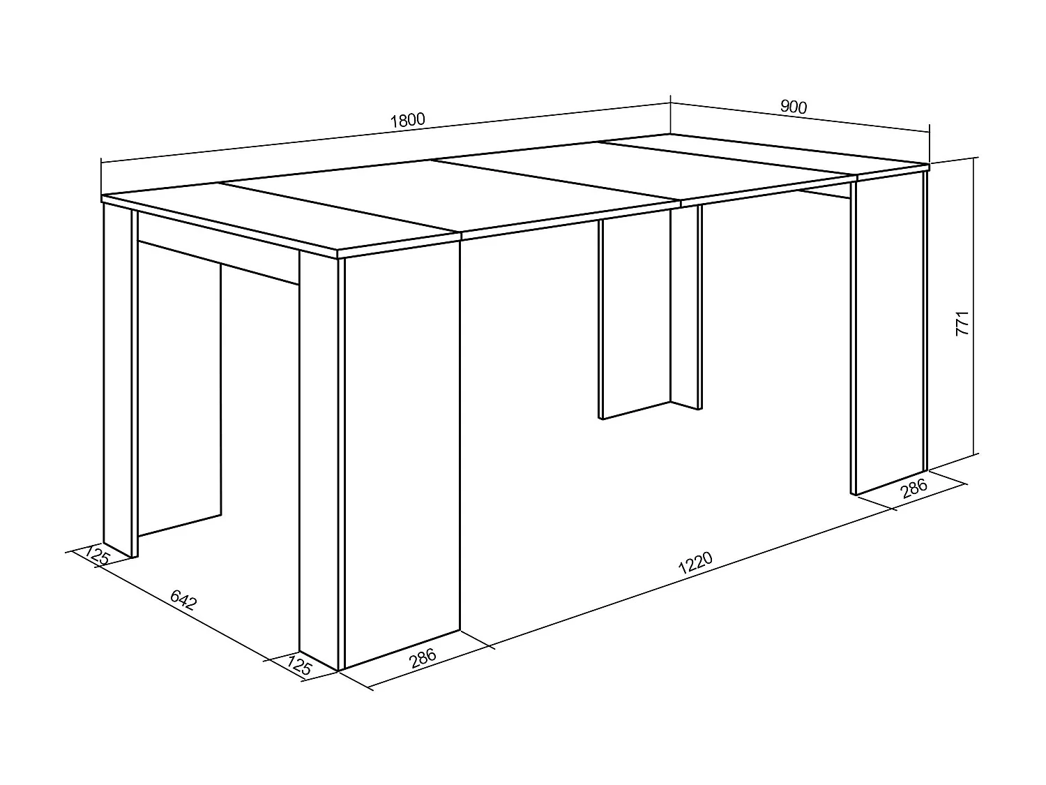 Consolle allungabile, 180x90x77cm, Per 8 persone,  Tavolo da pranzo, Rovere