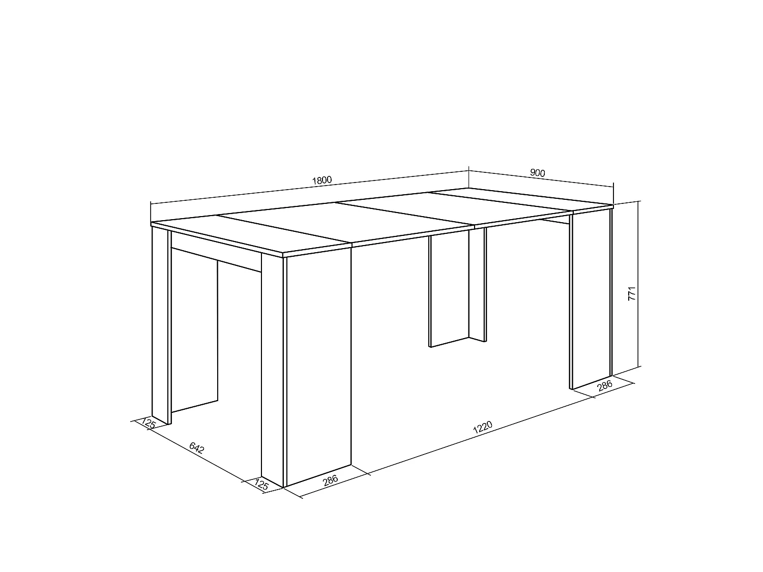 Table console extensible, 180x90x77cm, Pour 8 personnes, Table à Manger, Chêne