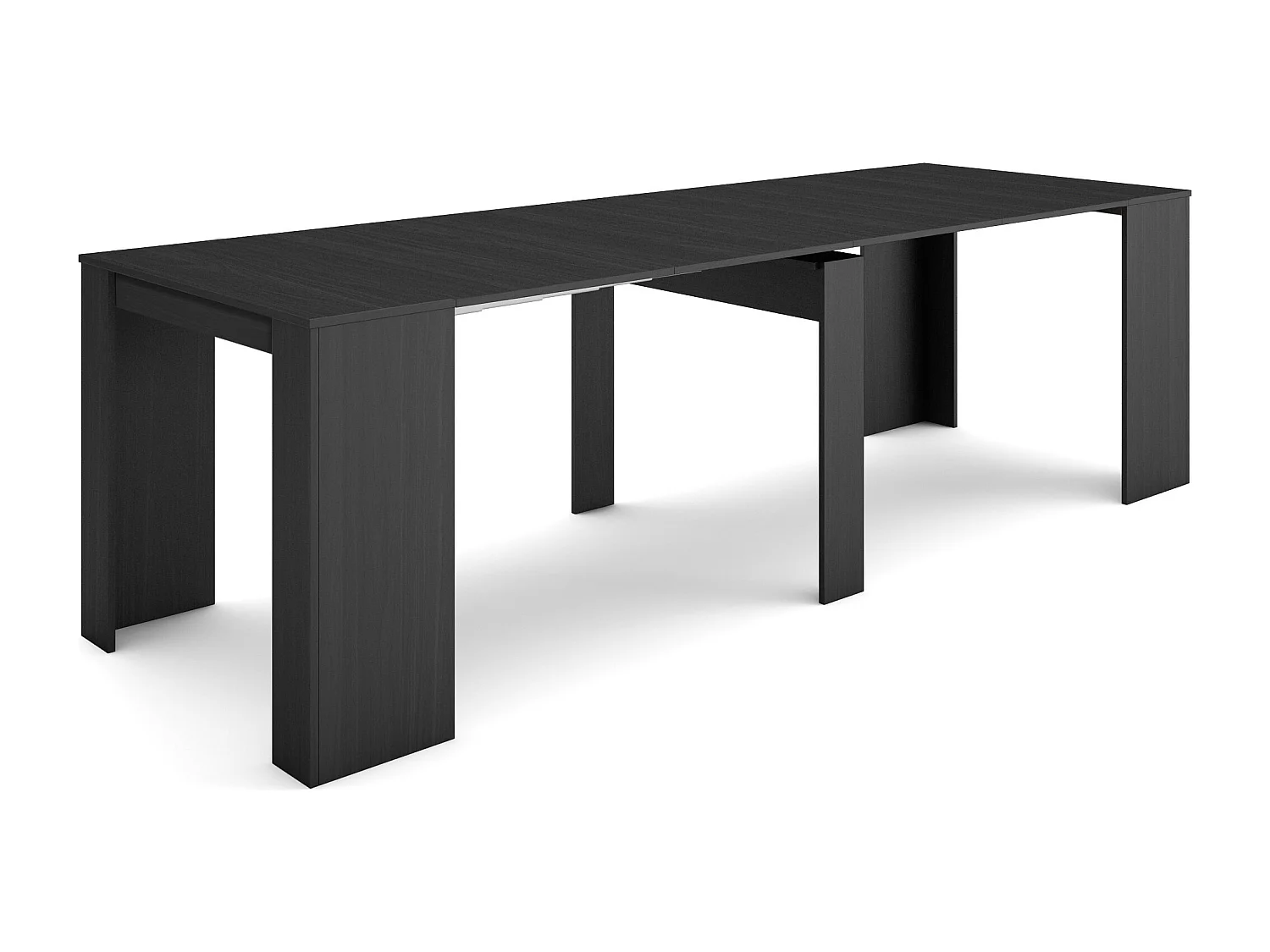 Table console extensible, 262x90x77cm, Pour 12 personnes, Table à Manger, Noir