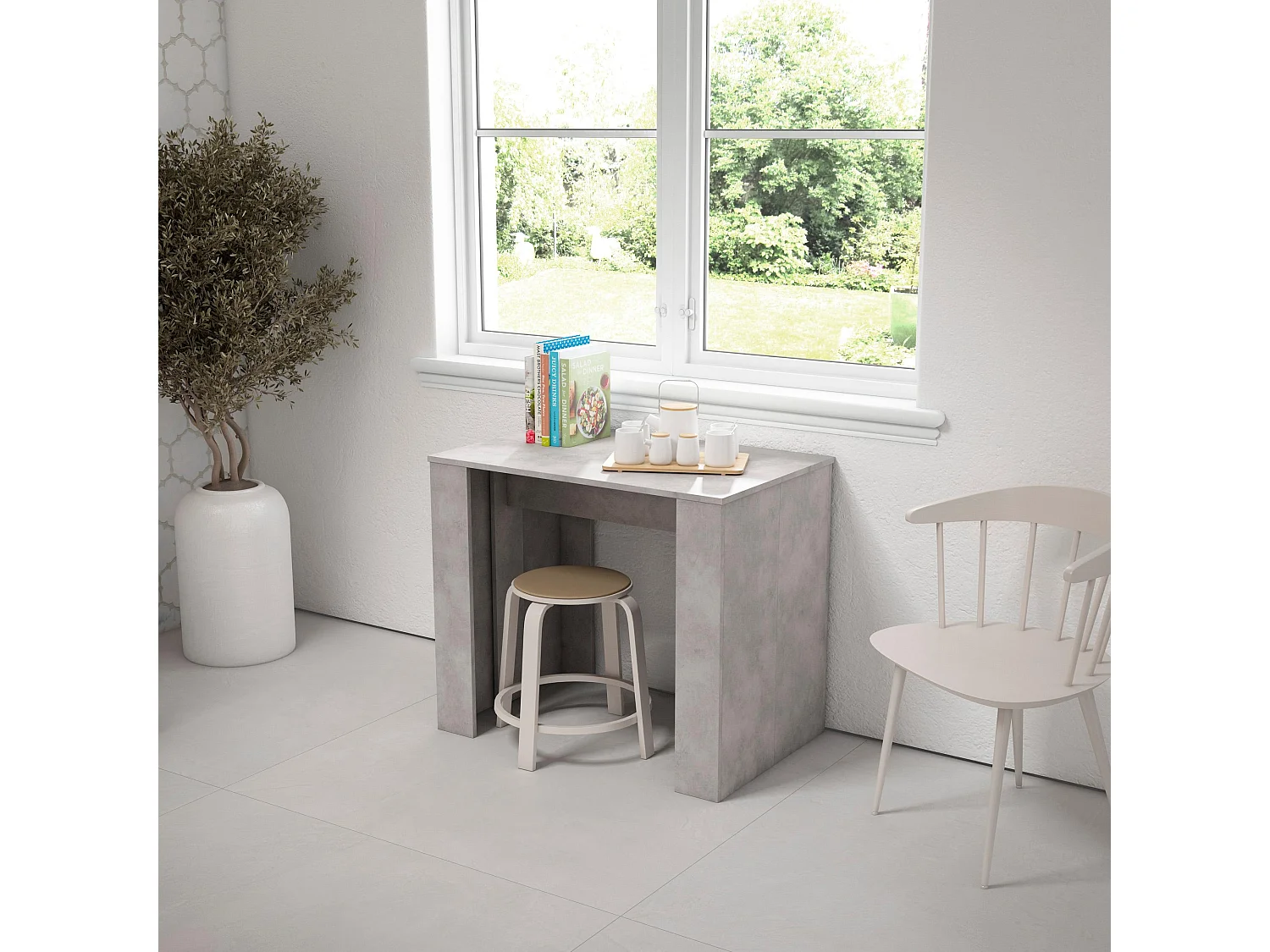 Mesa Consola Extensível, 262x90x77cm, Para 12 pessoas, Mesa de Jantar, Cimento