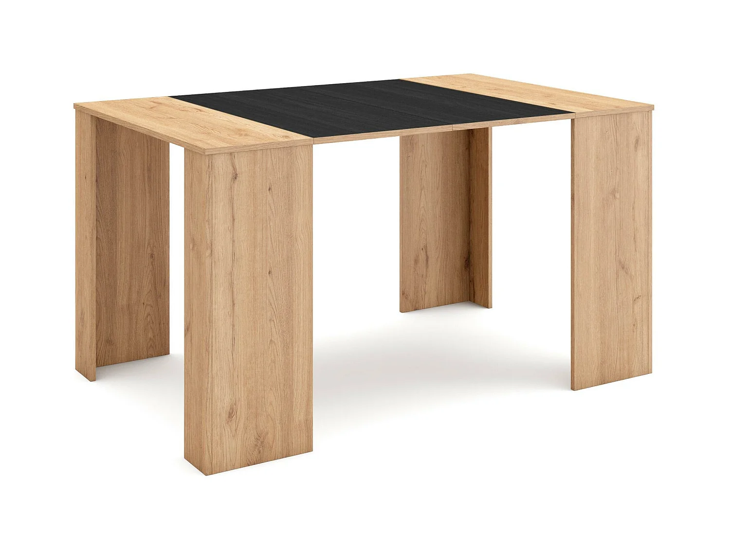 Table console extensible, 140x90x77cm, Pour 6 personnes, Table à Manger, Chêne et noir