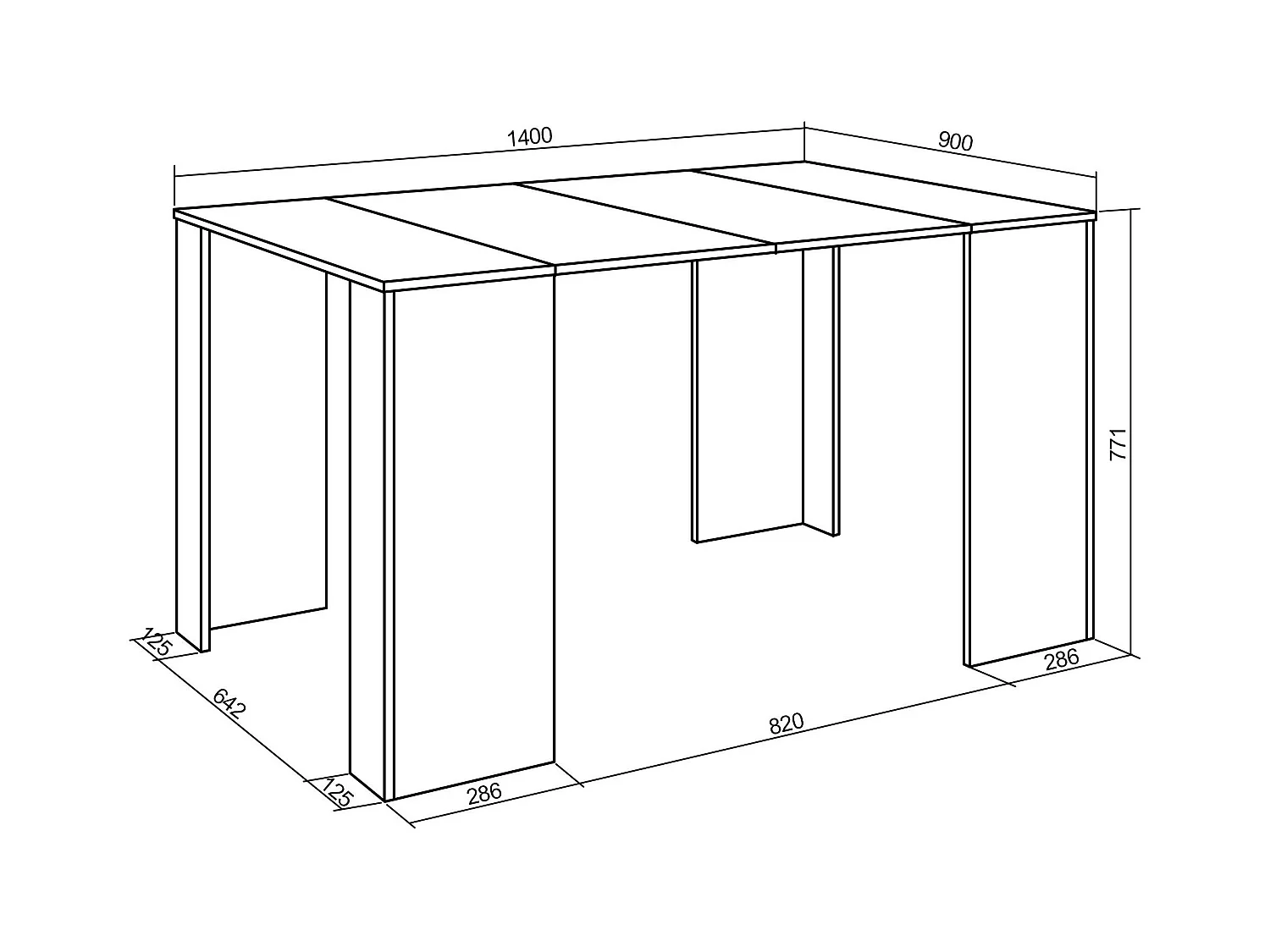 Mesa Consola Extensível, 140x90x77cm, Para 6 pessoas, Mesa de Jantar, Carvahlo e preto