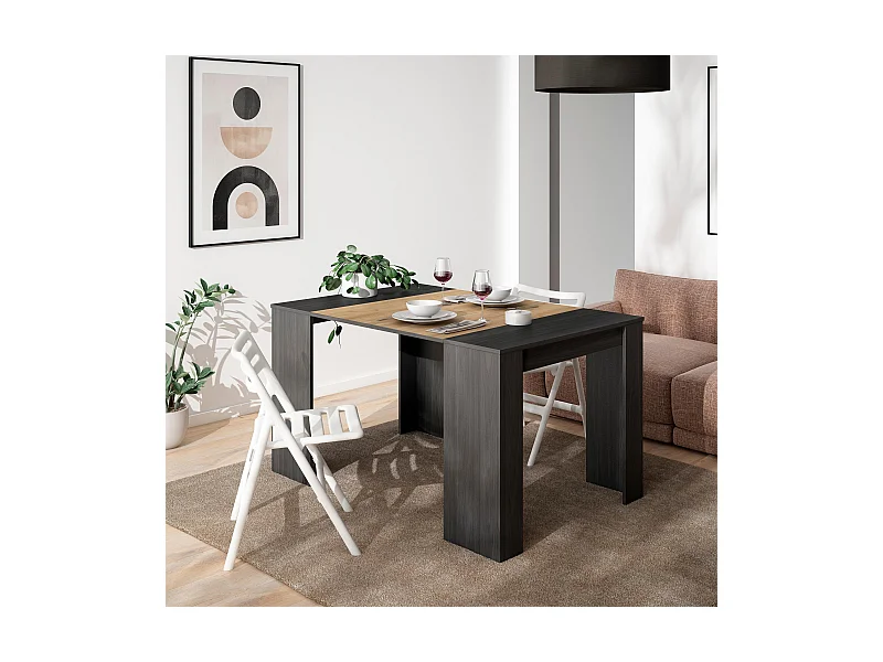 Ausziehbarertisch, 140x90x77cm, Für 6 Gäste, Esszimmertische, Schwarz Eiche