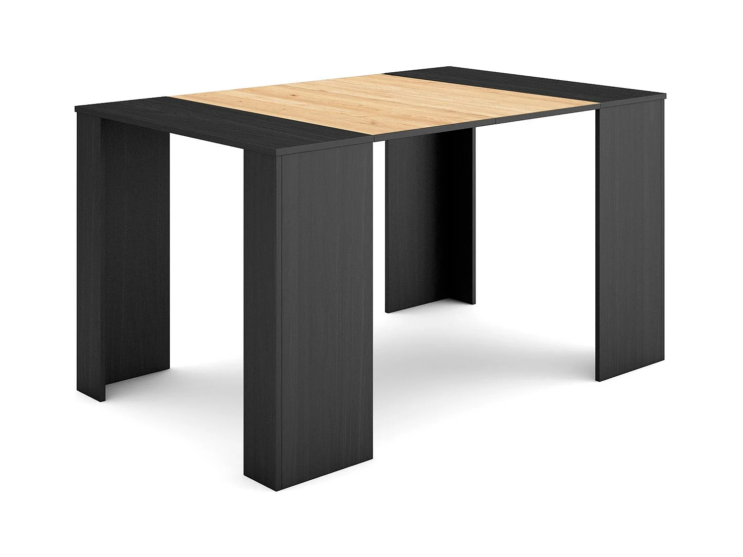 Table console extensible, 140x90x77cm, Pour 6 personnes, Table à Manger, Noir et chêne