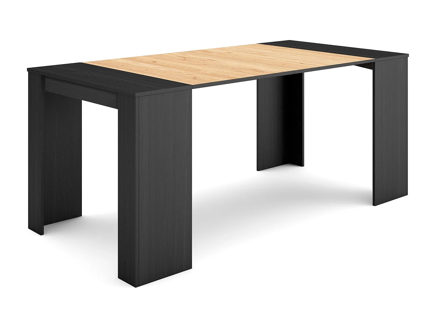 Table console extensible, 180x90x77cm, Pour 8 personnes, Table à Manger, Noir et chêne