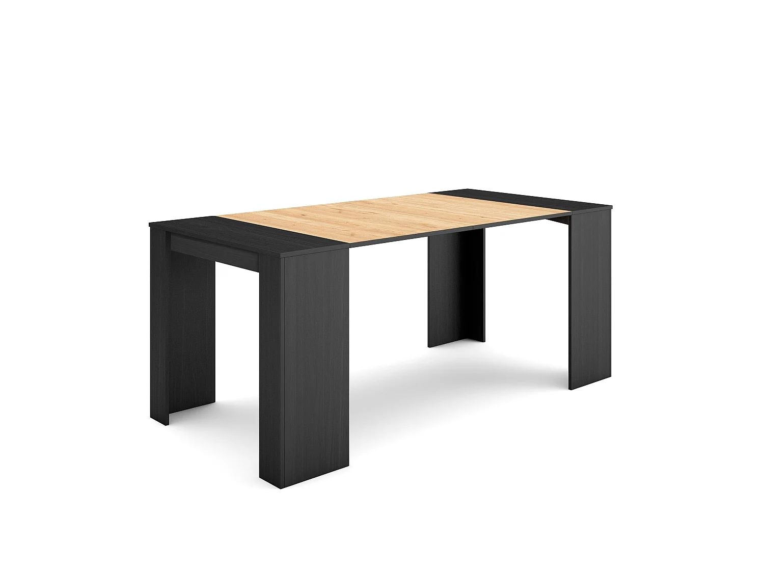 Uitschuifbare Consoletafel, 180x90x77cm, Voor 8 personen, Tafel, Zwart/Eiken