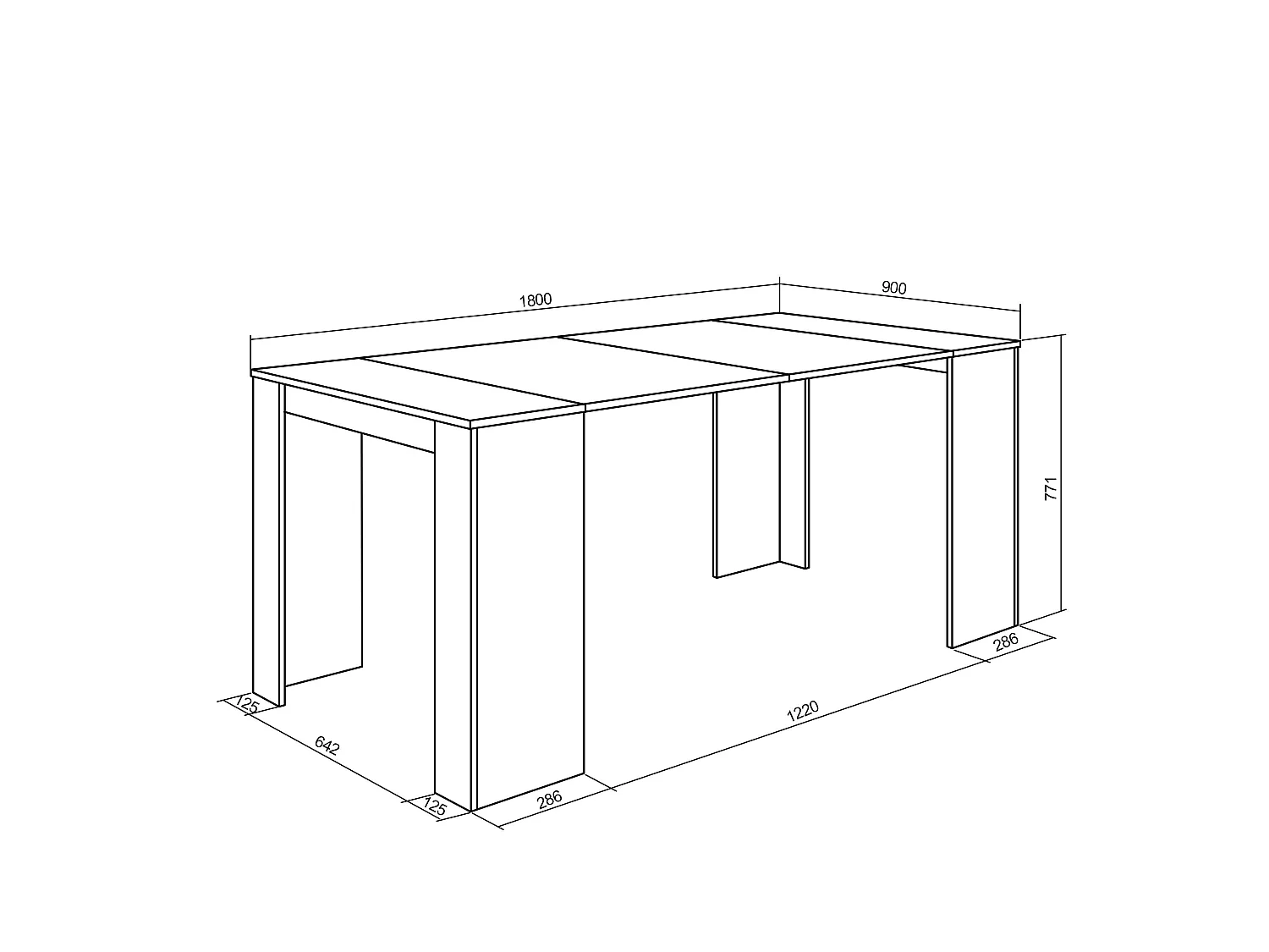 Uitschuifbare Consoletafel, 180x90x77cm, Voor 8 personen, Tafel, Zwart/Eiken