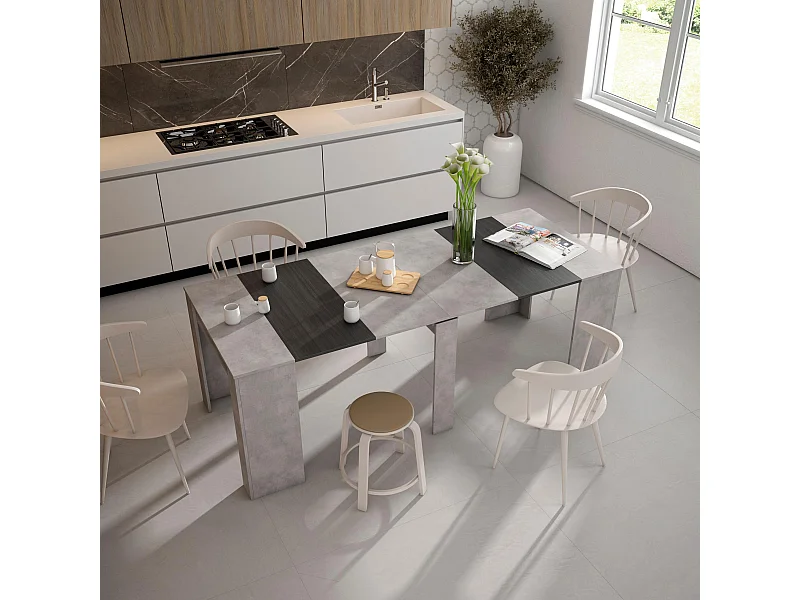 Table console extensible, 222x90x77cm, Pour 10 personnes, Table à Manger, Ciment