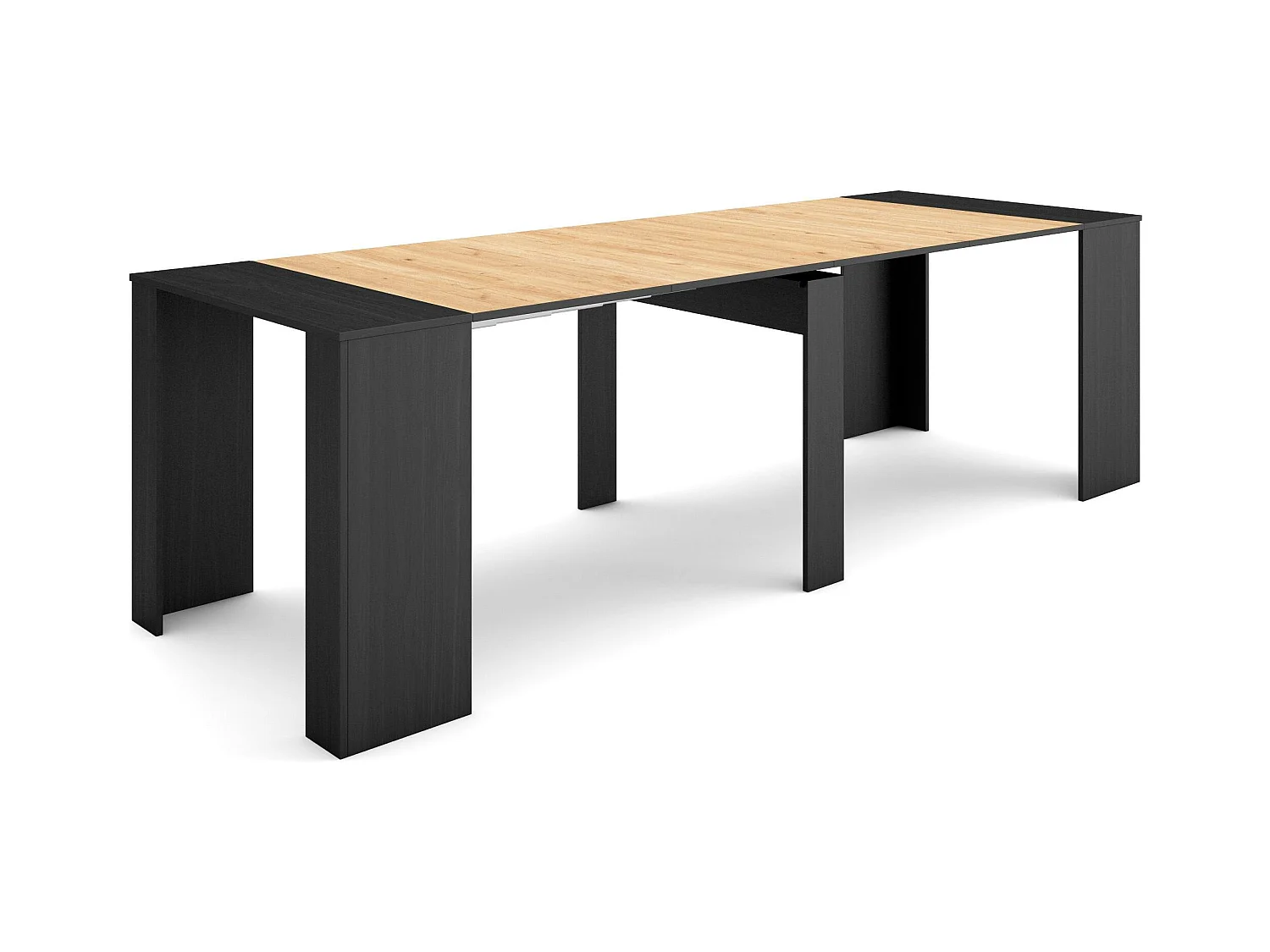 Table console extensible, 262x90x77cm, Pour 12 personnes, Table à Manger, Noir et chêne