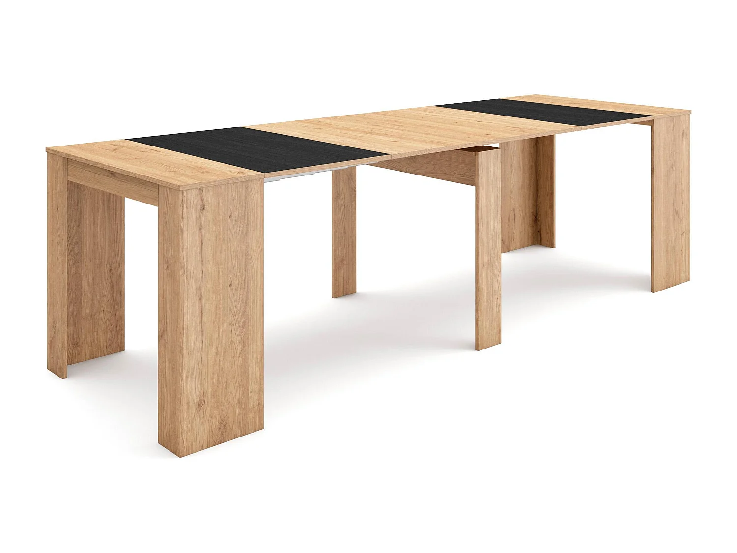 Table console extensible, 262x90x77cm, Pour 12 personnes, Table à Manger, Chêne et noir