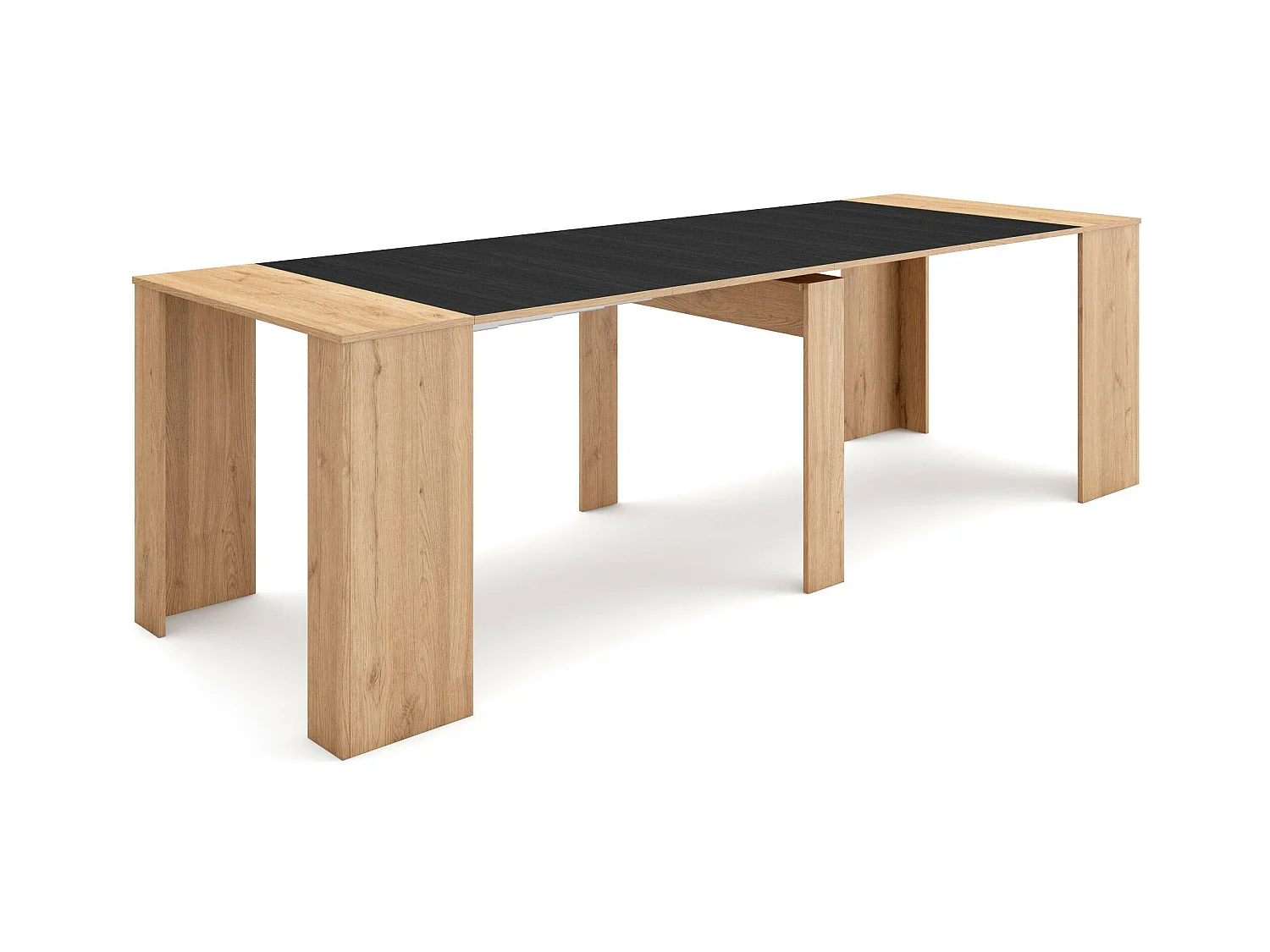 Table console extensible, 262x90x77cm, Pour 12 personnes, Table à Manger, Chêne et noir