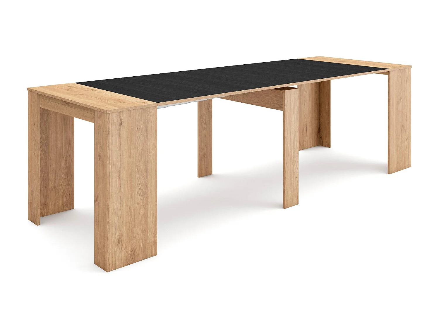 Table console extensible, 262x90x77cm, Pour 12 personnes, Table à Manger, Chêne et noir