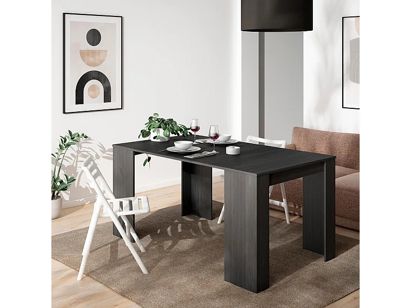 Mesa Consola extensible, 160x90x77cm, Para 8 comensales, Comedor y cocina, Negro