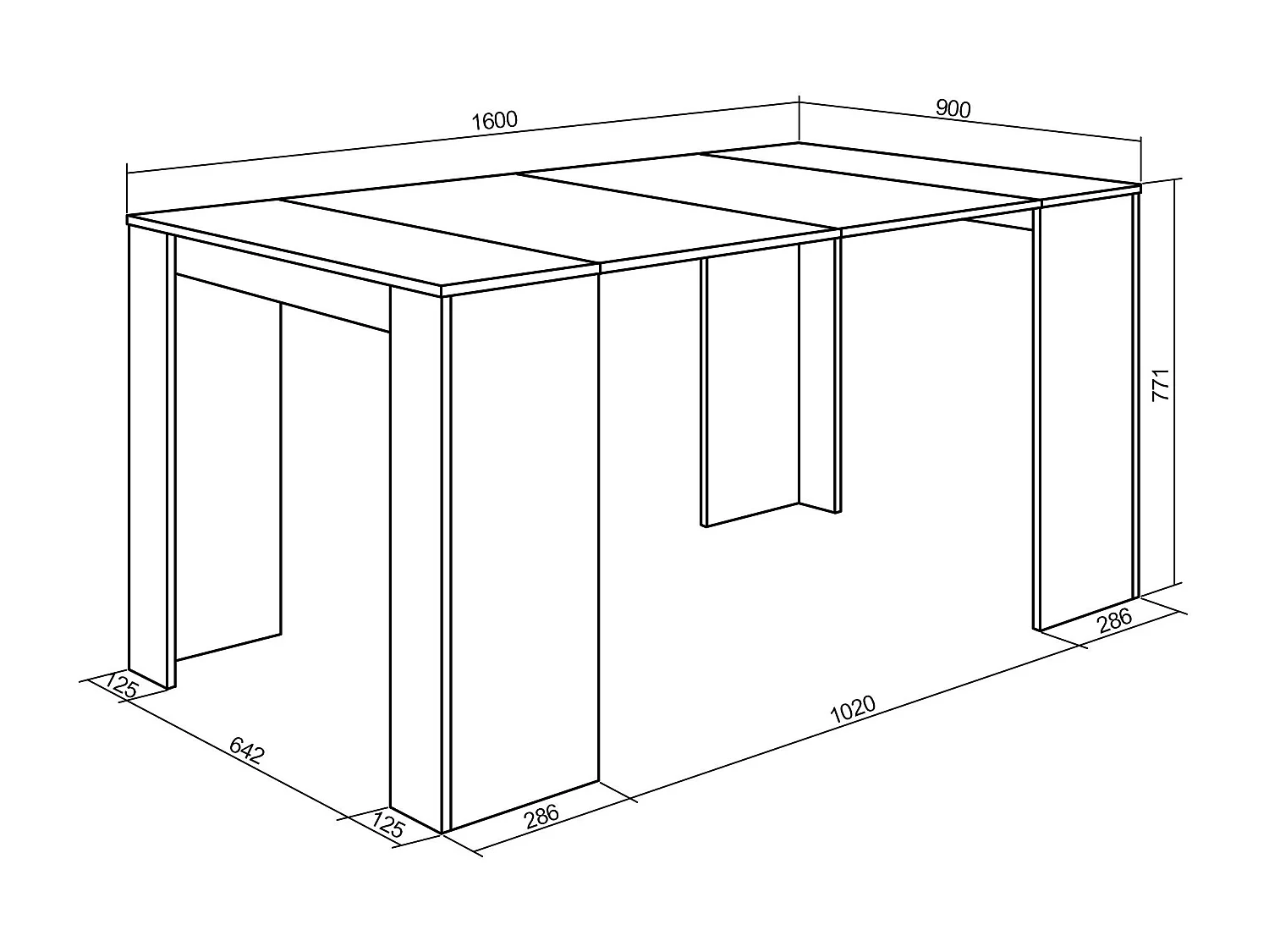 Mesa Consola Extensível, 160x90x77cm, Para 8 pessoas, Mesa de Jantar, Preto
