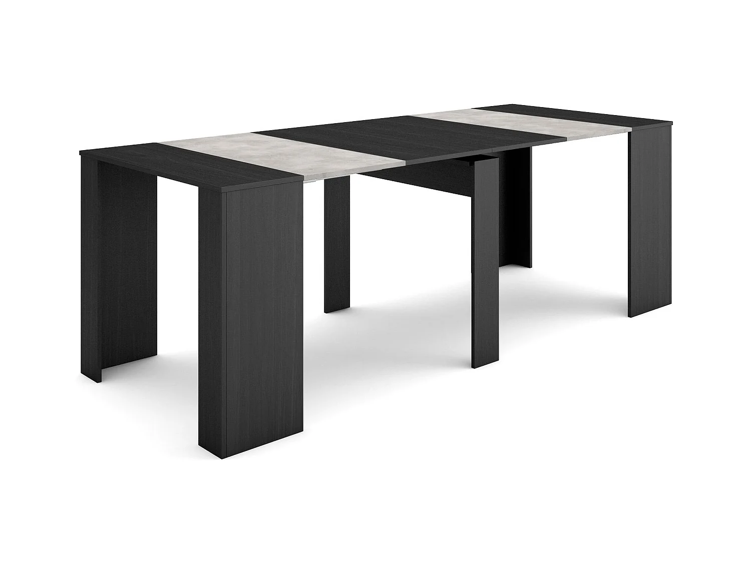 Table console extensible, 222x90x77cm, Pour 10 personnes, Table à Manger, Noir