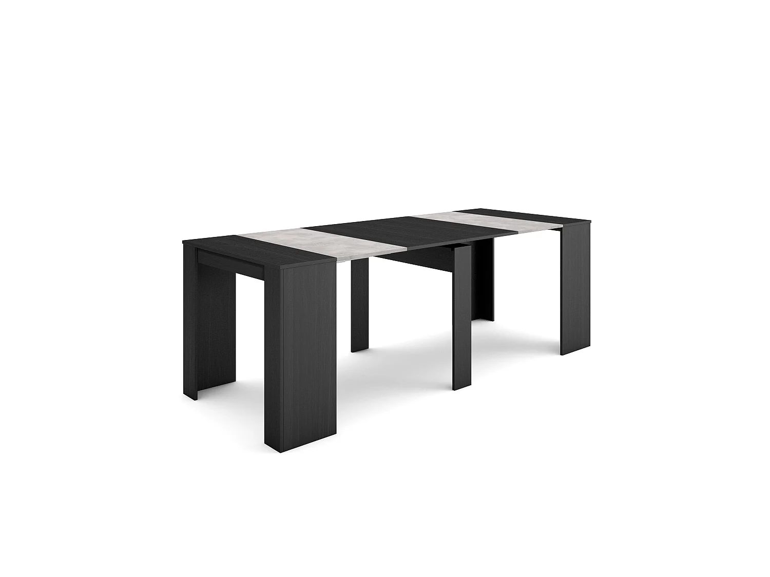 Table console extensible, 222x90x77cm, Pour 10 personnes, Table à Manger, Noir