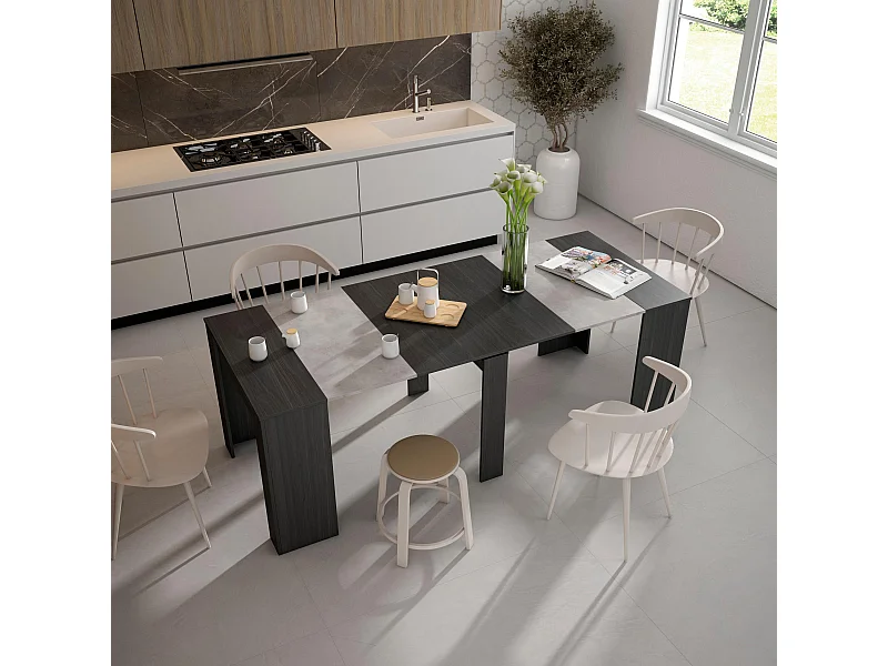 Table console extensible, 222x90x77cm, Pour 10 personnes, Table à Manger, Noir