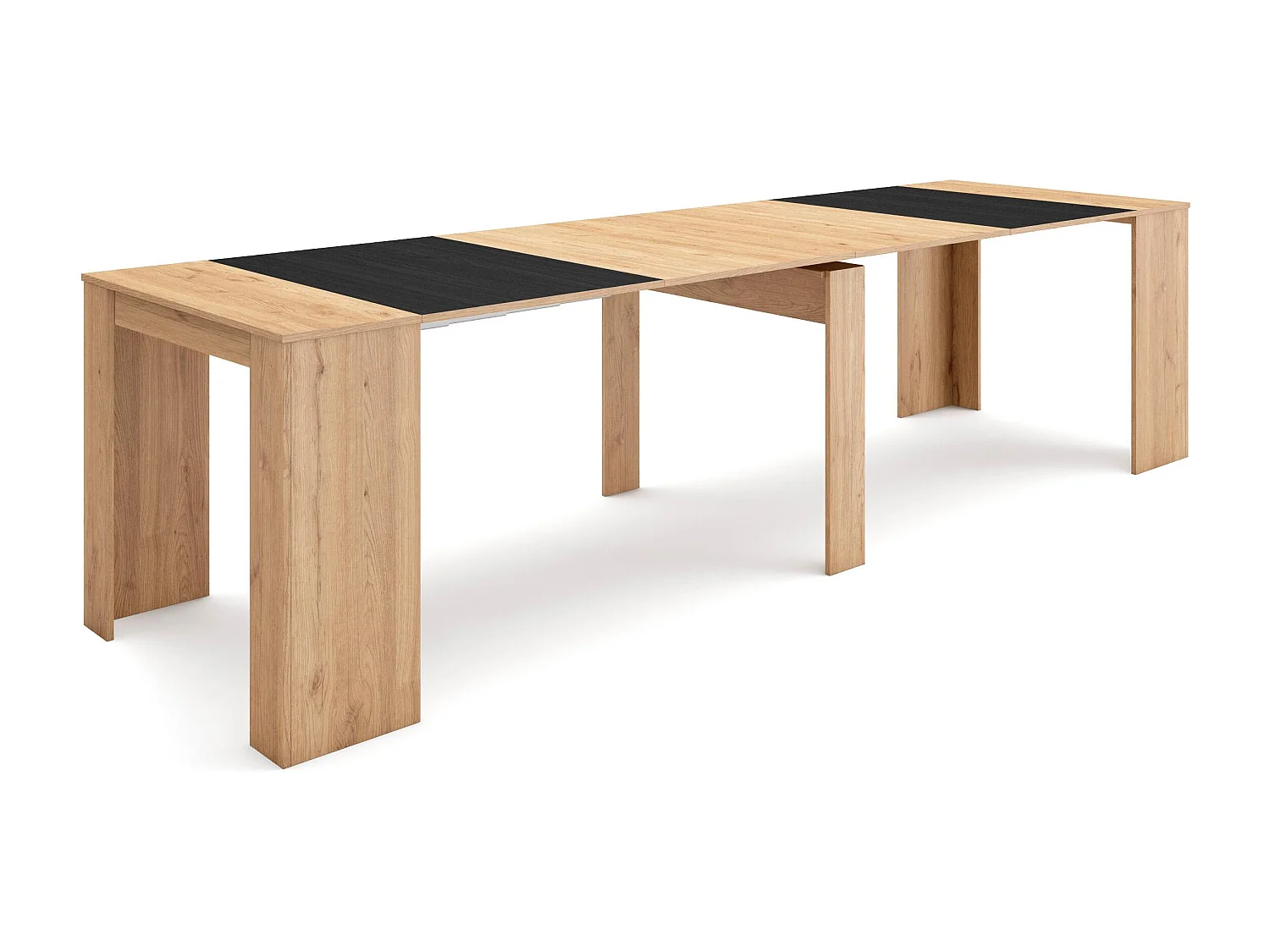 Table console extensible, 302x90x77cm, Pour 14 personnes, Table à Manger, Chêne et noir
