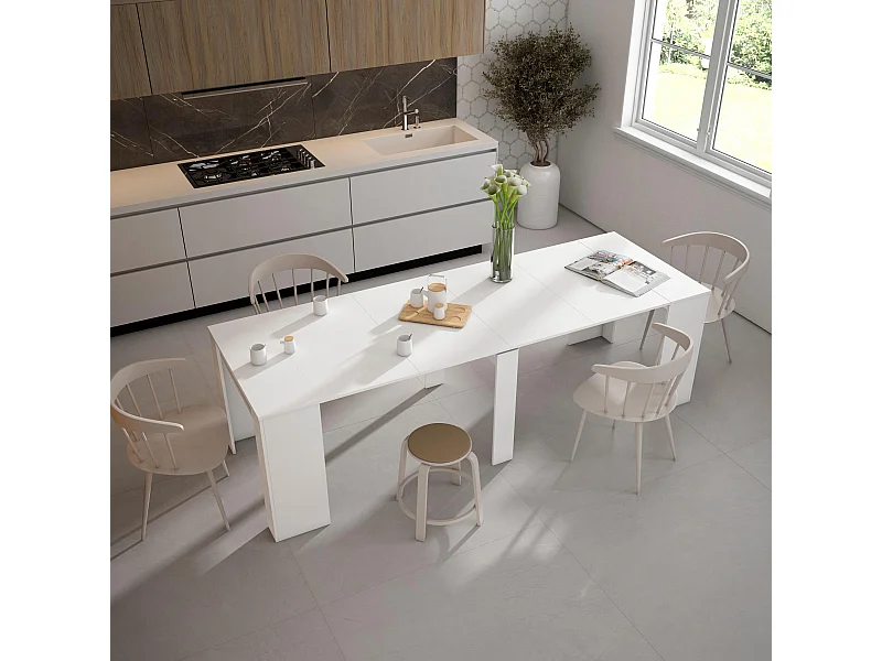 Ausziehbarertisch, 262x90x77cm, Für 12 Gäste, Esszimmertische, Weiß