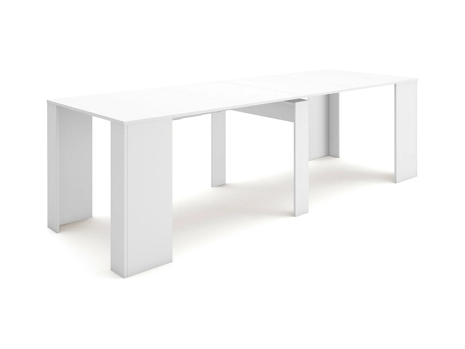 Table console extensible, 262x90x77cm, Pour 12 personnes, Table à Manger, Blanc