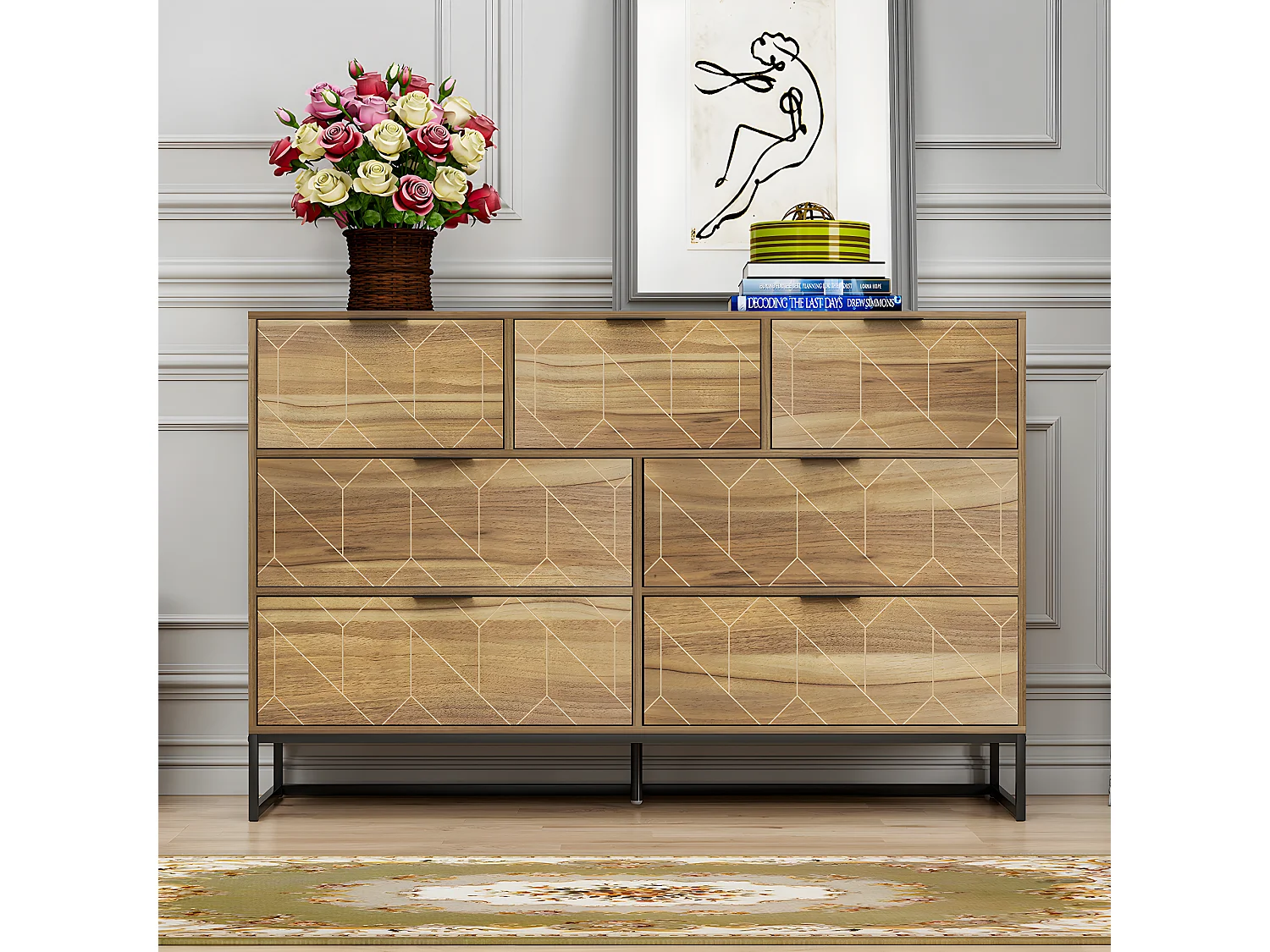 Commode avec six tiroirs - 120cm - Marron - Sweiko