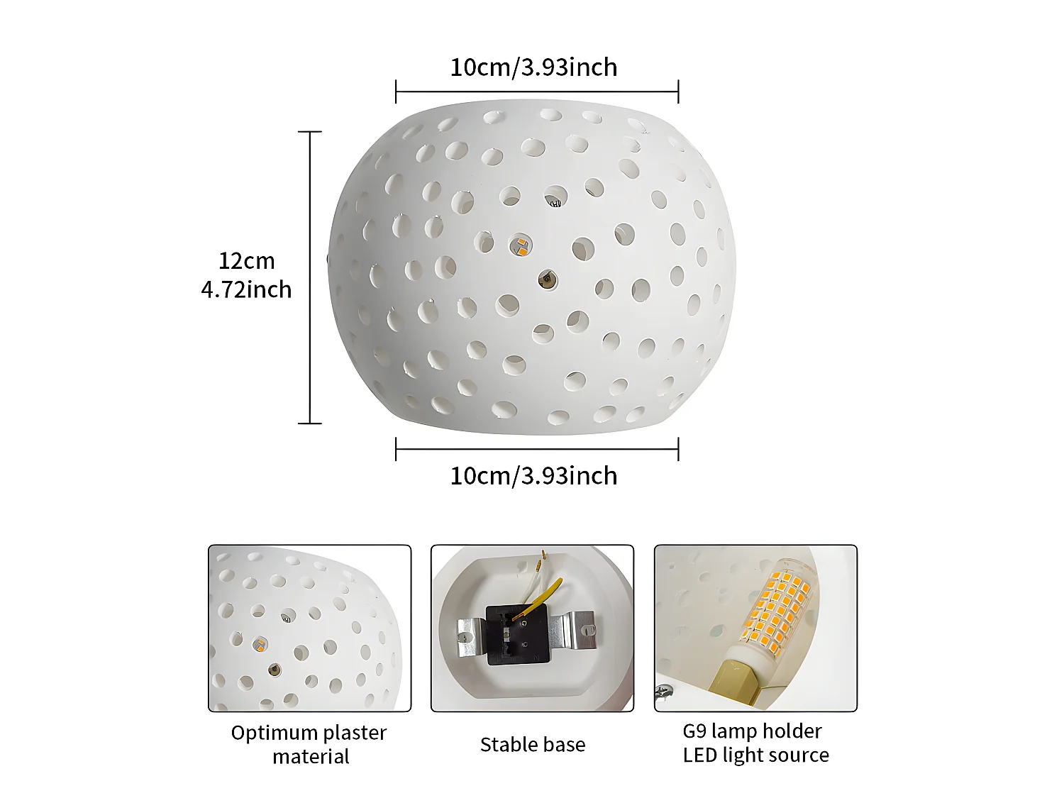 Applique murale moderne, 10*10*12cm, blanche en plâtre 5w, lumière chaud