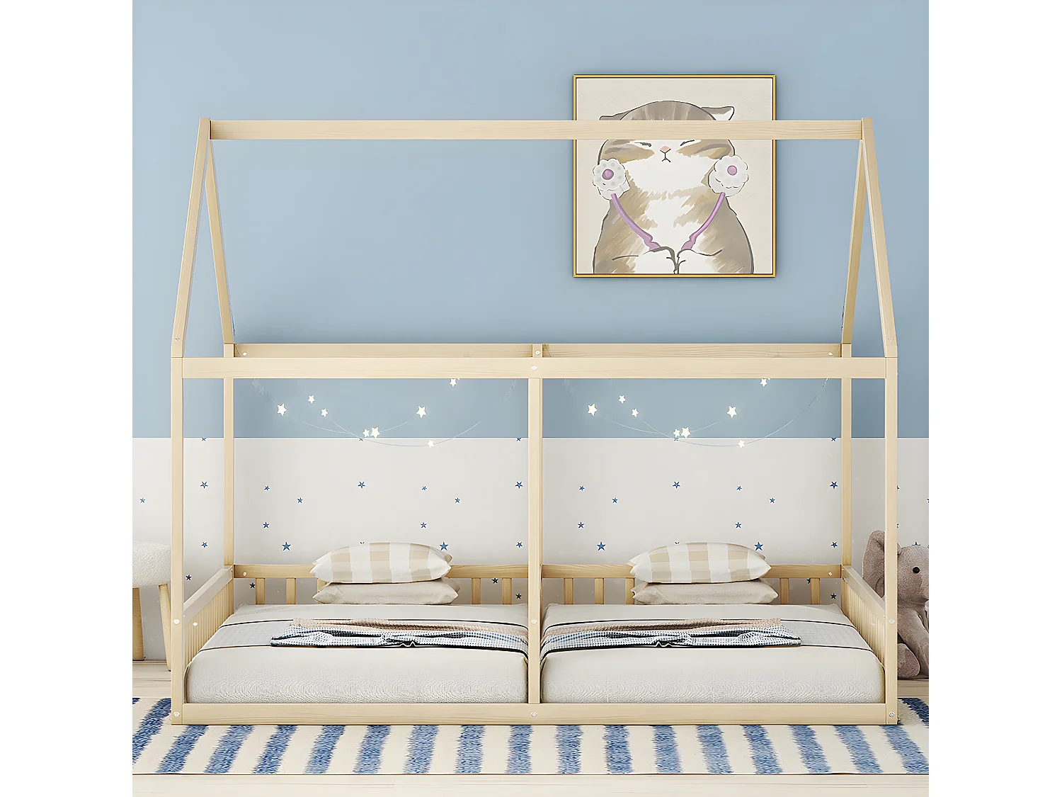 Lit cabane Lit 2 en 1 - 90 x 200 cm - Naturel - Sweiko