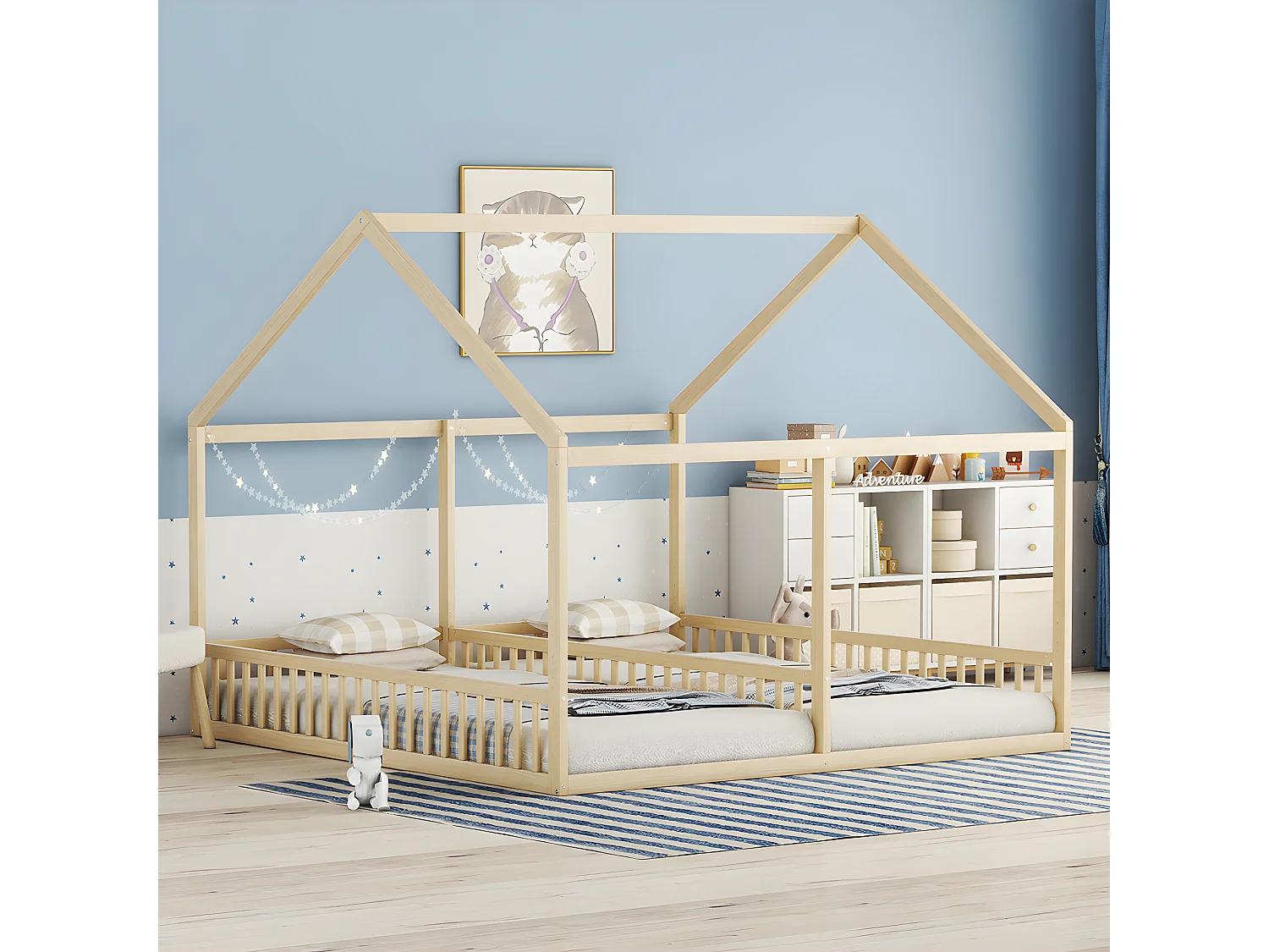 Lit cabane Lit 2 en 1 - 90 x 200 cm - Naturel - Sweiko