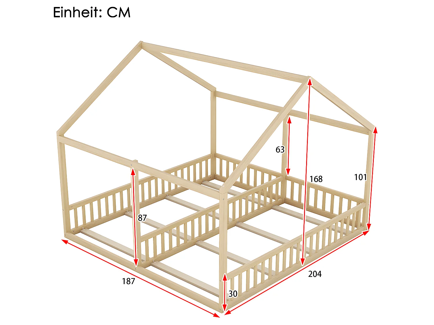 Lit cabane Lit 2 en 1 - 90 x 200 cm - Naturel - Sweiko