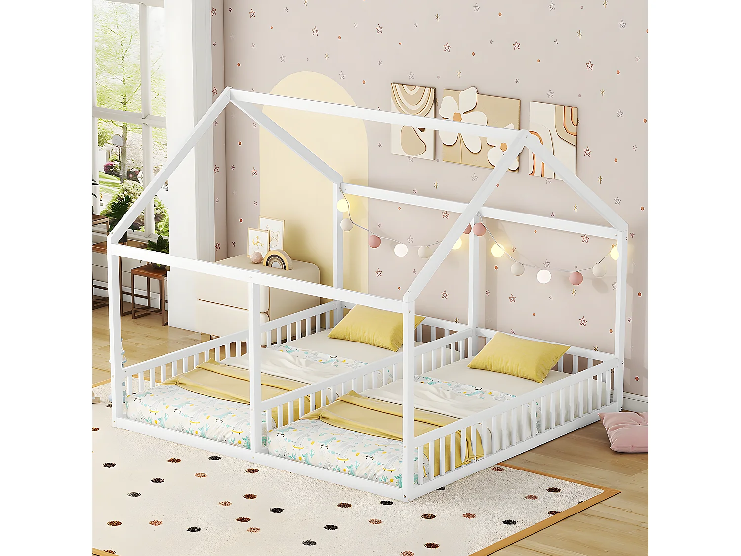 Lit cabane Lit 2 en 1 - 90 x 200 cm - Blanc - Sweiko