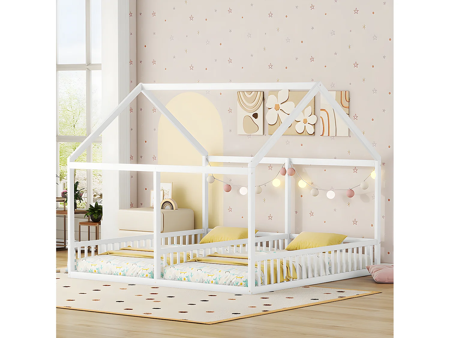 Lit cabane Lit 2 en 1 - 90 x 200 cm - Blanc - Sweiko