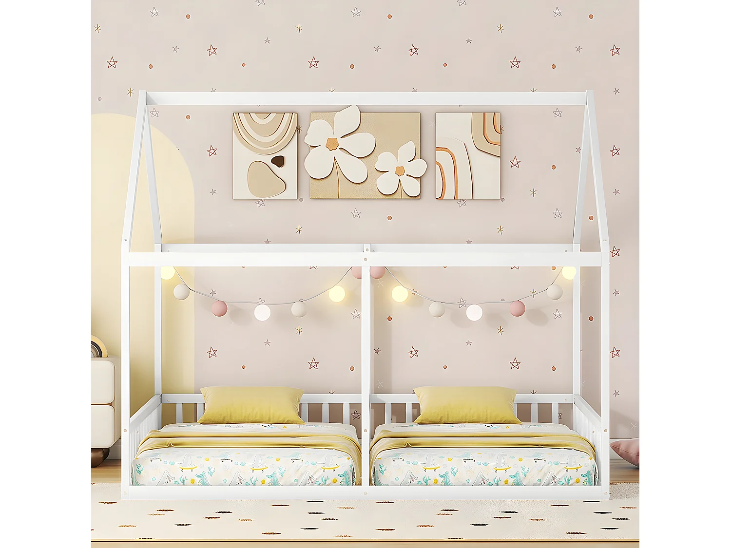 Lit cabane Lit 2 en 1 - 90 x 200 cm - Blanc - Sweiko