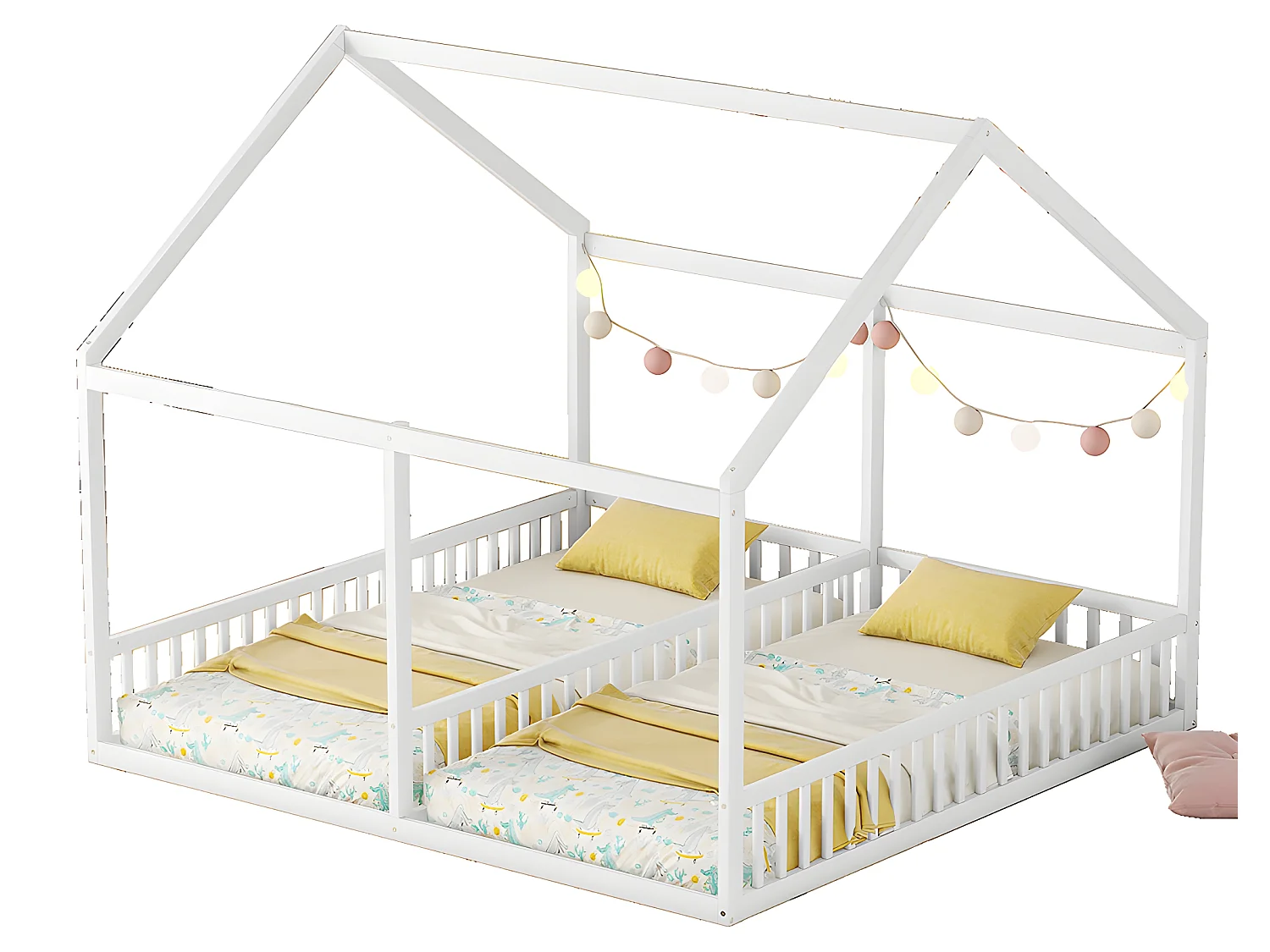 Lit cabane Lit 2 en 1 - 90 x 200 cm - Blanc - Sweiko
