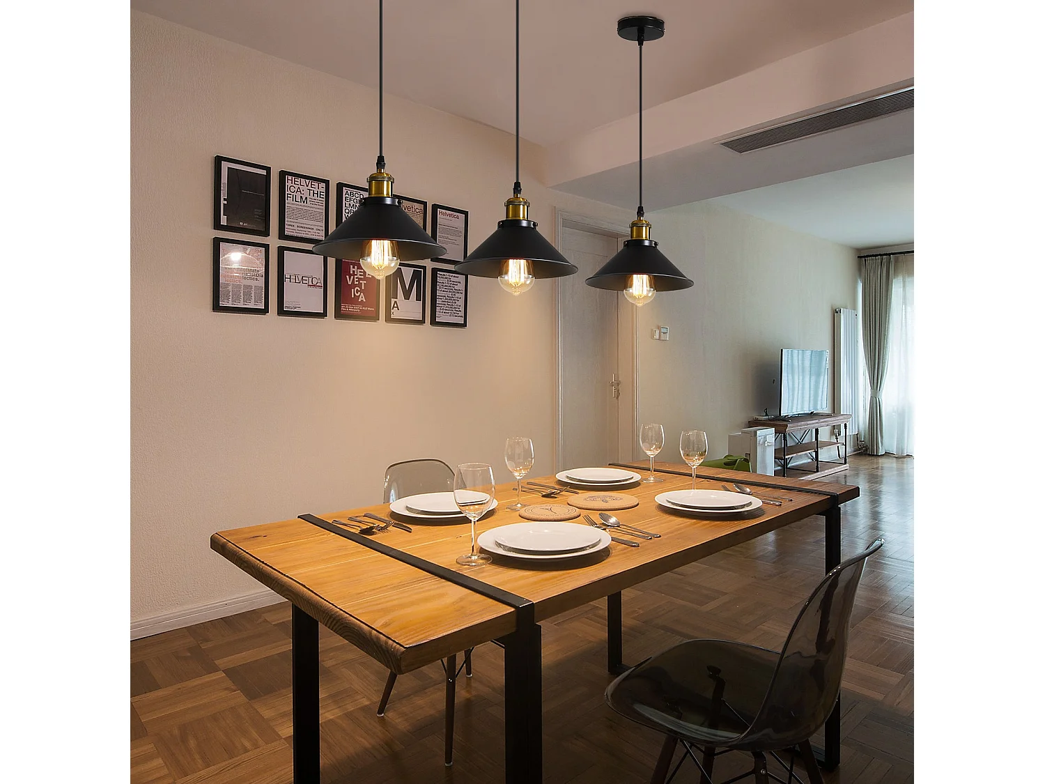 Suspension industrielle lustre, noir or, 130 * 22 * 22cm, noir, sans ampoules E27