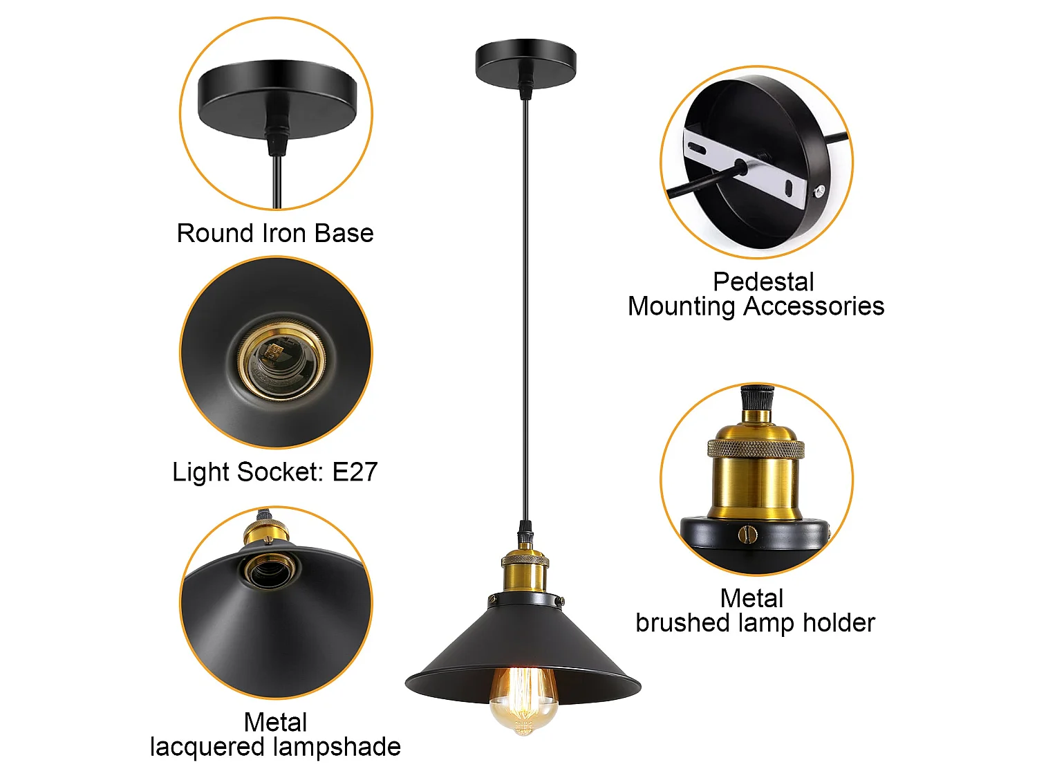 Suspension industrielle lustre, noir or, 130 * 22 * 22cm, noir, sans ampoules E27