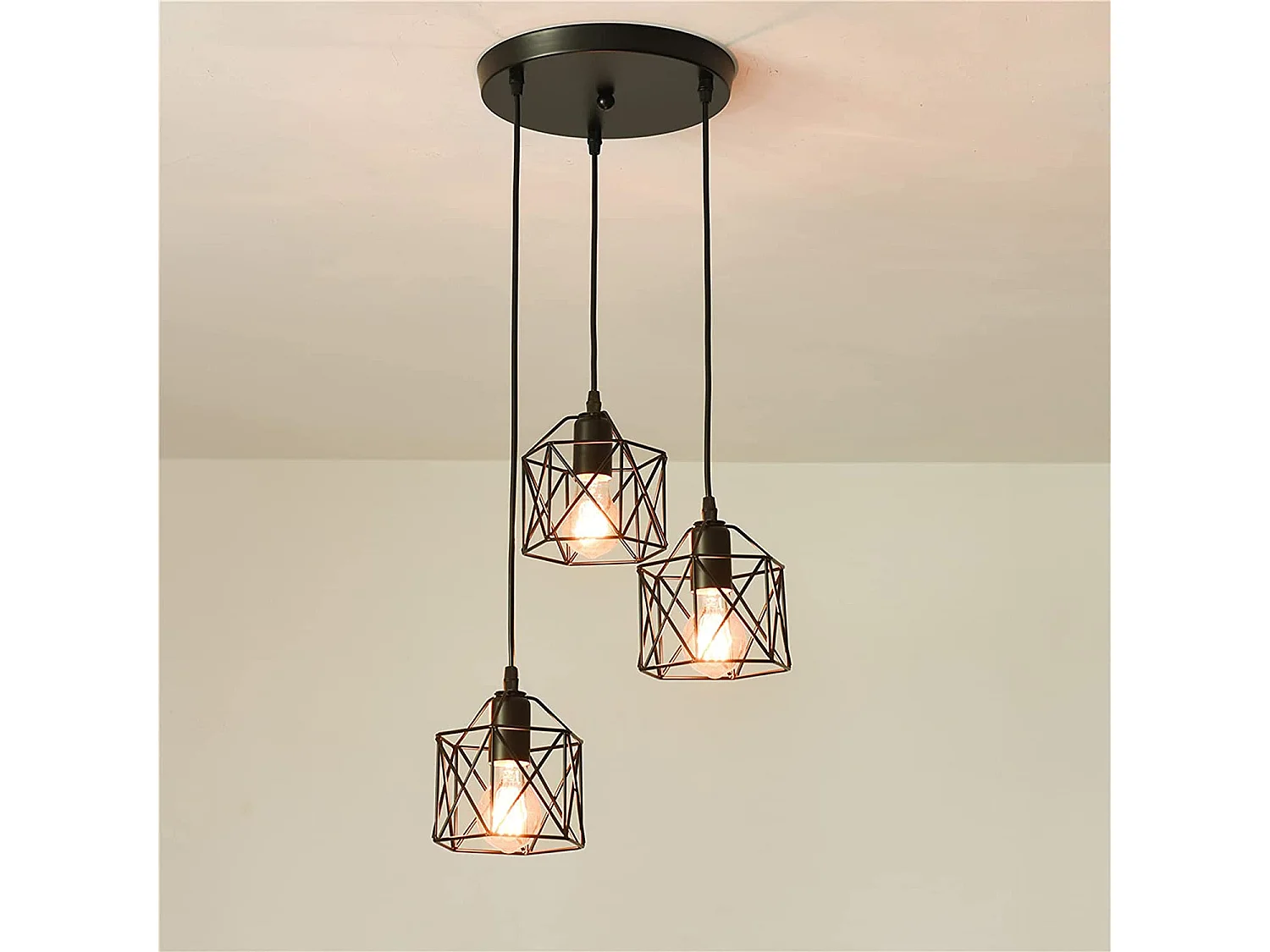 Suspension lustre industriel 3 lumière avec 120 cm câble réglable E27, noir, sans ampoules