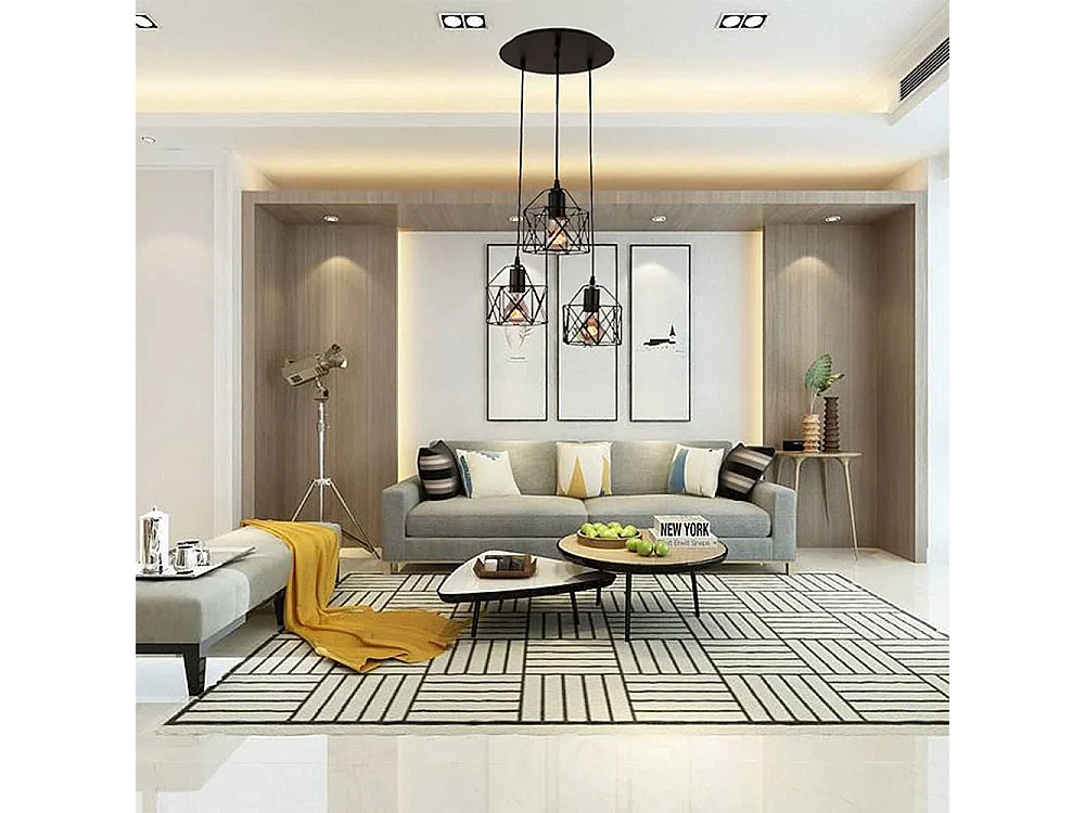 Suspension lustre industriel 3 lumière avec 120 cm câble réglable E27, noir, sans ampoules