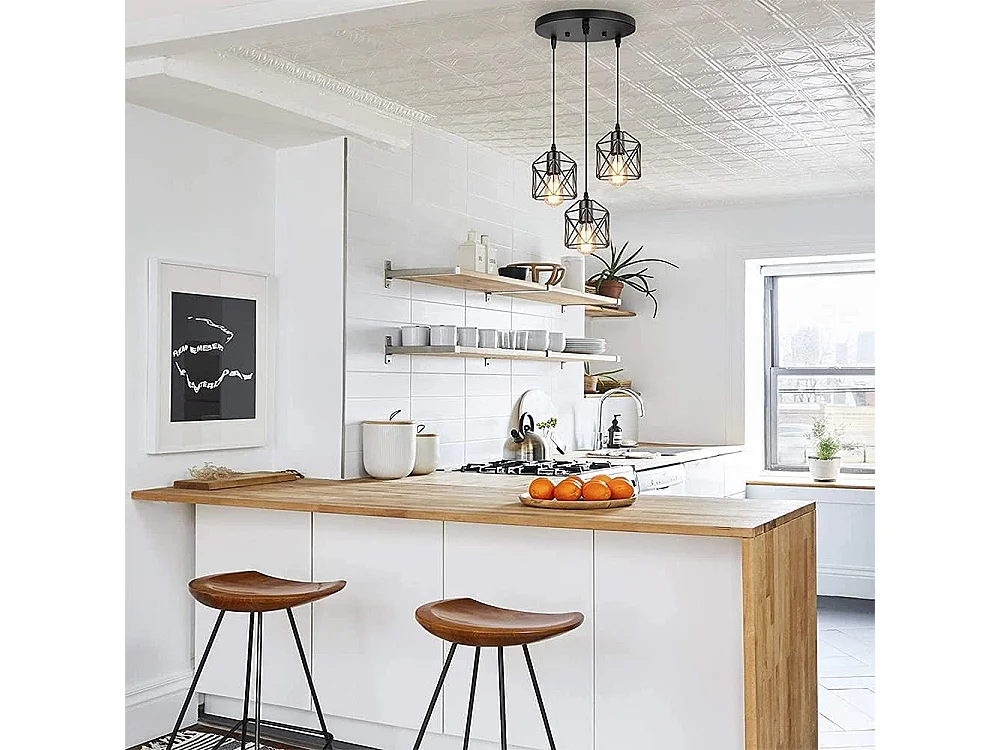 Suspension lustre industriel 3 lumière avec 120 cm câble réglable E27, noir, sans ampoules