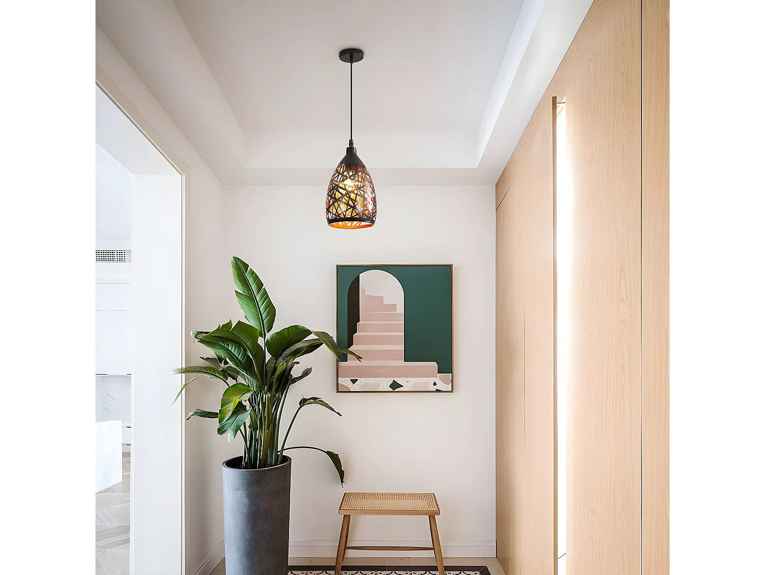 Suspension lustre industrielle en métal creux sculpté,  124*15*15cm, sans ampoules E27