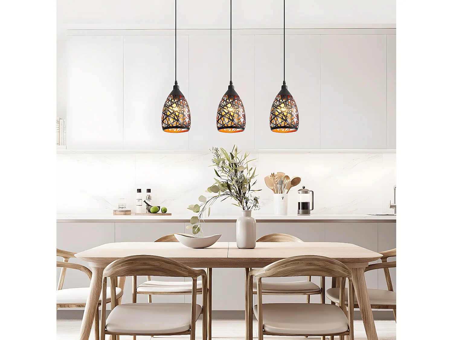 Suspension lustre industrielle en métal creux sculpté,  124*15*15cm, sans ampoules E27