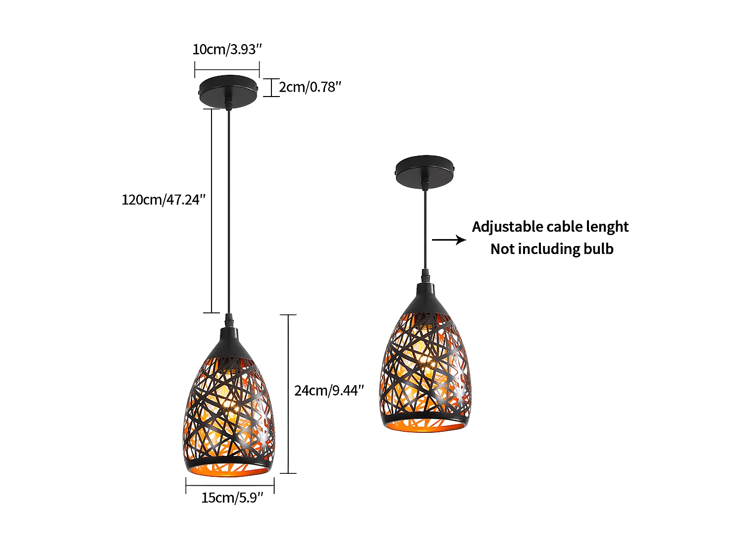 Suspension lustre industrielle en métal creux sculpté,  124*15*15cm, sans ampoules E27
