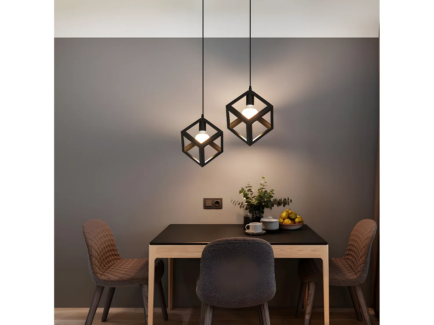 Lustre suspensions en forme de cube vintage industriell,  140 * 27 * 27 CM, noir, sans ampoules E27