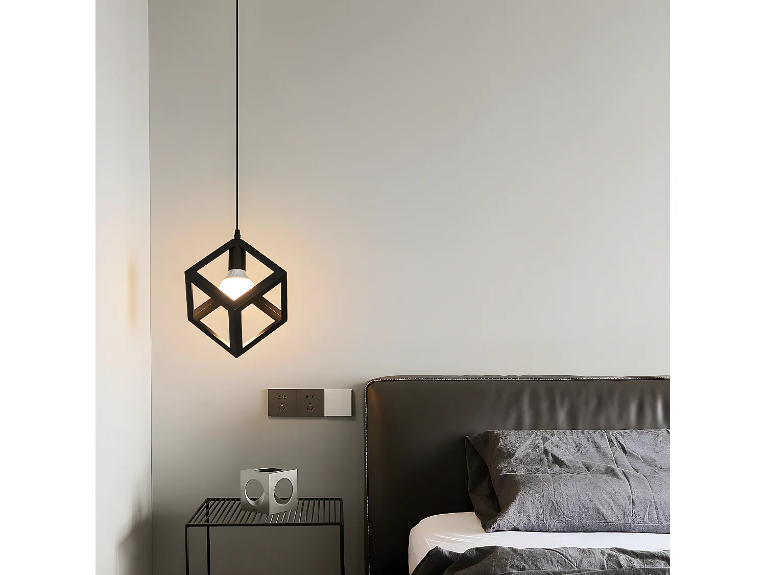 Lustre suspensions en forme de cube vintage industriell,  140 * 27 * 27 CM, noir, sans ampoules E27
