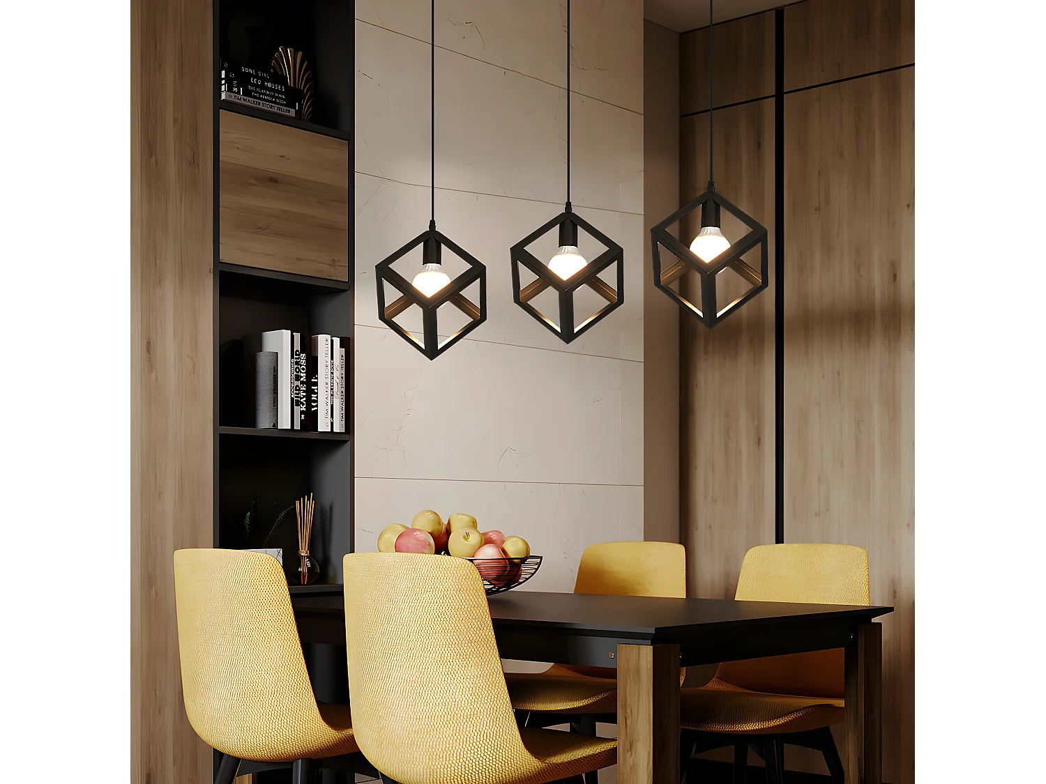 Lustre suspensions en forme de cube vintage industriell,  140 * 27 * 27 CM, noir, sans ampoules E27