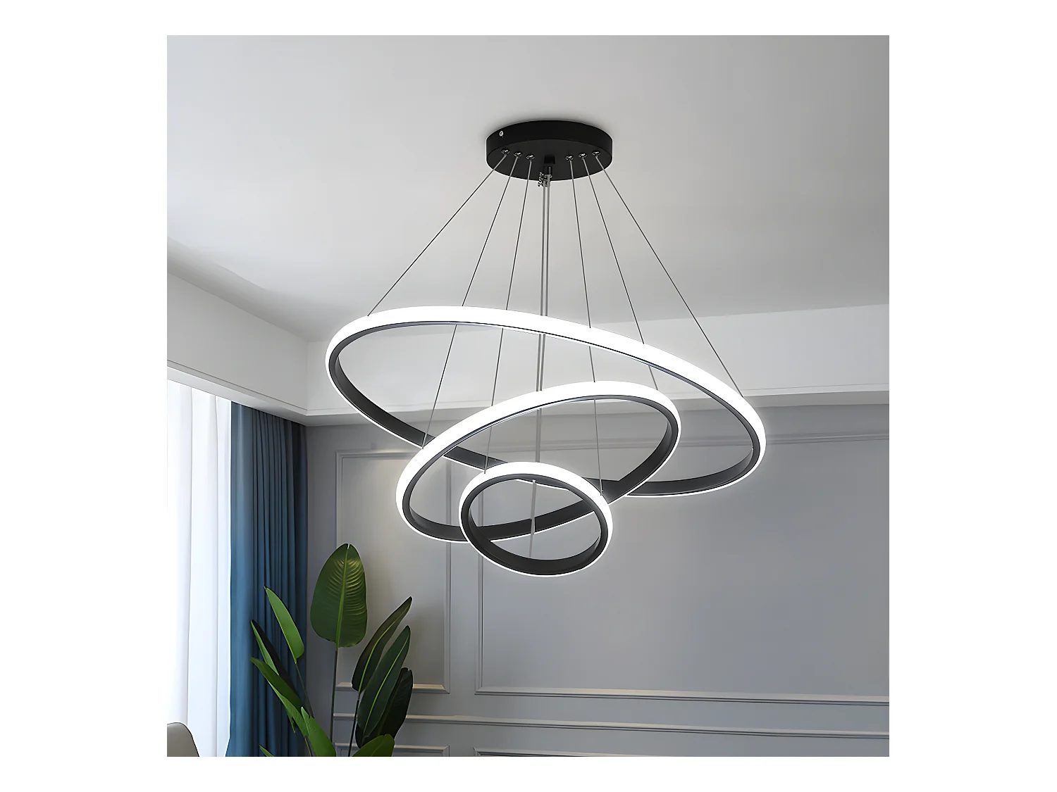 Moderner LED-Aluminium-Hängeleuchter, 20+40+60 cm, Schwarz, 76 W in Form eines 3-reihigen Kreises