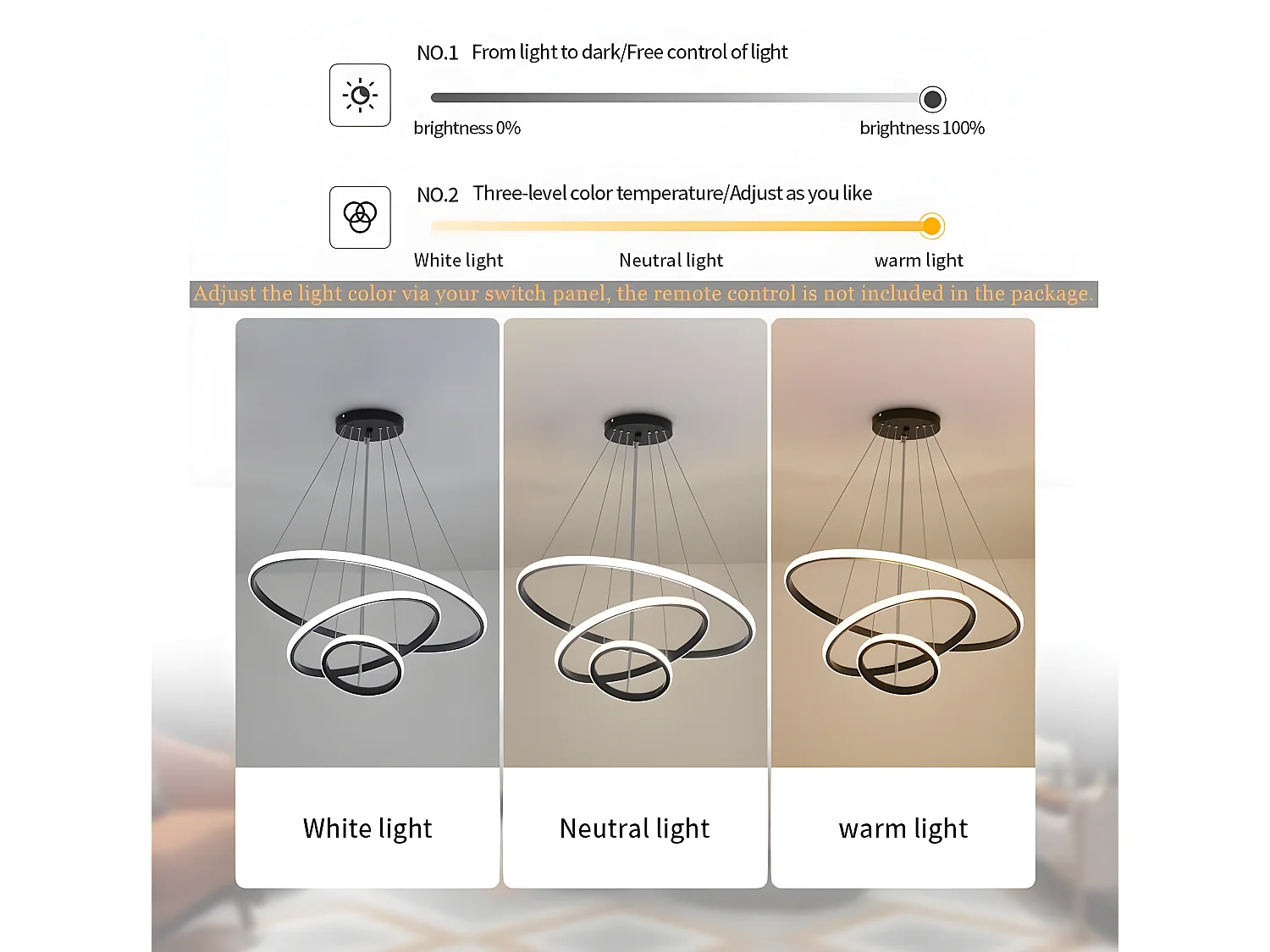 Moderner LED-Aluminium-Hängeleuchter, 20+40+60 cm, Schwarz, 76 W in Form eines 3-reihigen Kreises